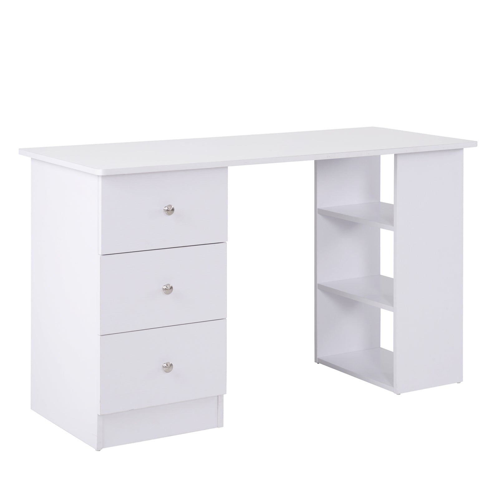 HOMCOM Multimedia Computerbord med Flere Opbevaringsmuligheder 3 Skuffer 2 Hylder 120L x 49B x 72H cm Hvid