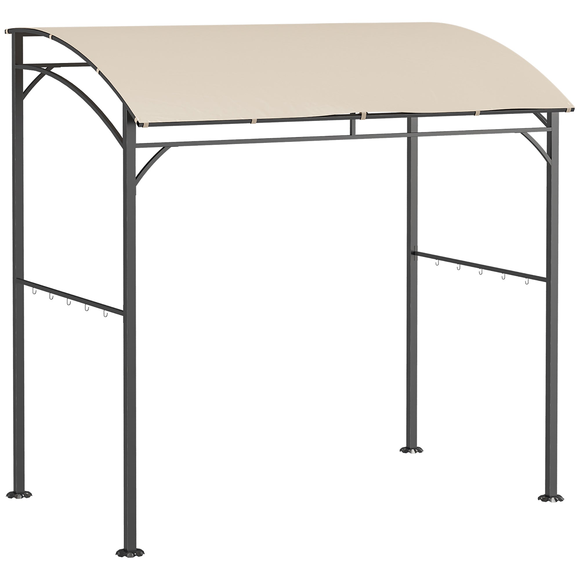Outsunny Grillipaviljonki 215 x 150 x 220 cm Vesipitävä Puutarhapaviljonki Kaarevalla Katolla, Puutarha-arkin Kaappeineen, BBQ-paviljonki, Puutarhateltta Grilliteltta Juhlateltta Puutarhajuhliin, Beig