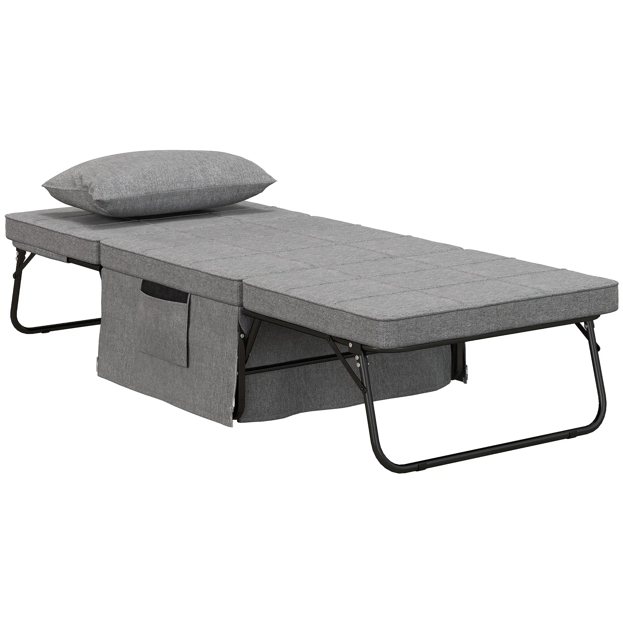 4-in-1 Folding Bed 75x190 cm, Adult Guest Bed Foldable with 8 cm Thickness Foam, Travel Bed with Metal Frame, 5-level adjustable Single Bed with Pillow, up to 150 kg load-bearing capacity