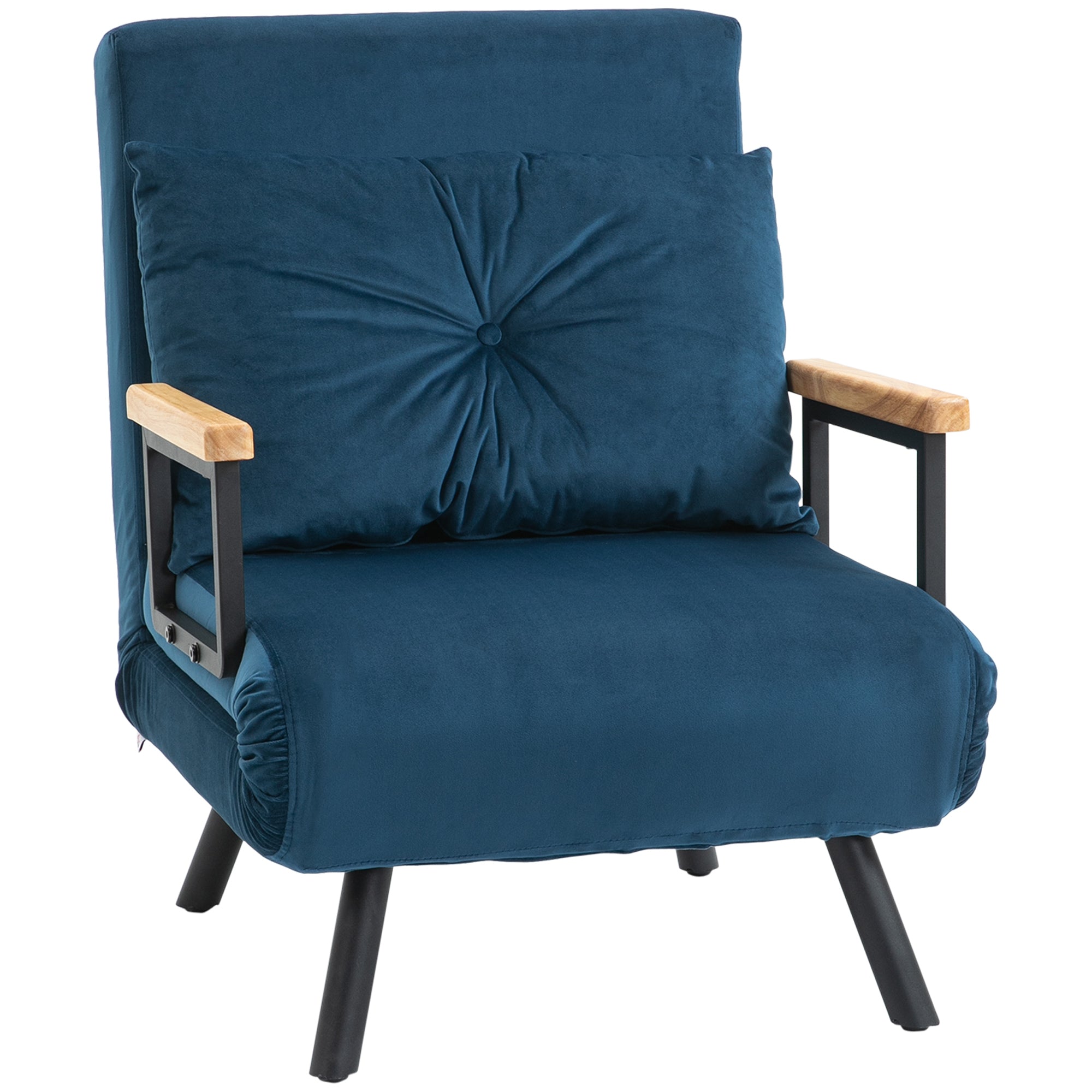 HOMCOM Schlofkëscht, Klappbett mat Bettfunktioun, Recliner Sëtz mat Réckkérez, Gepufferten Sofa mat justéierbarem Récklech, Velvet Look, 63 x 73 x 81 cm, Blo