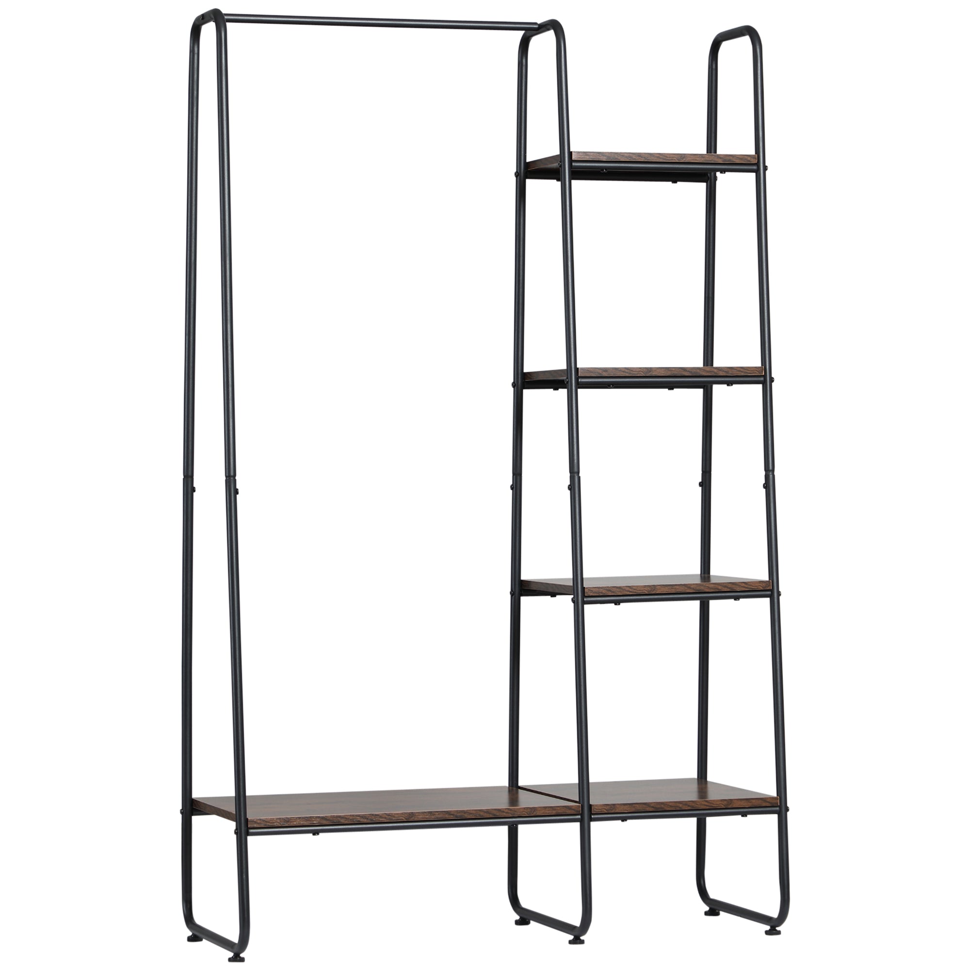 HOMCOM Houten Kledingrek met 5 Opbergrekken en Hangstaaf voor Slaapkamer, Woonkamer, Hal - Industrieel Stijl 101x39x160 cm Rustiek