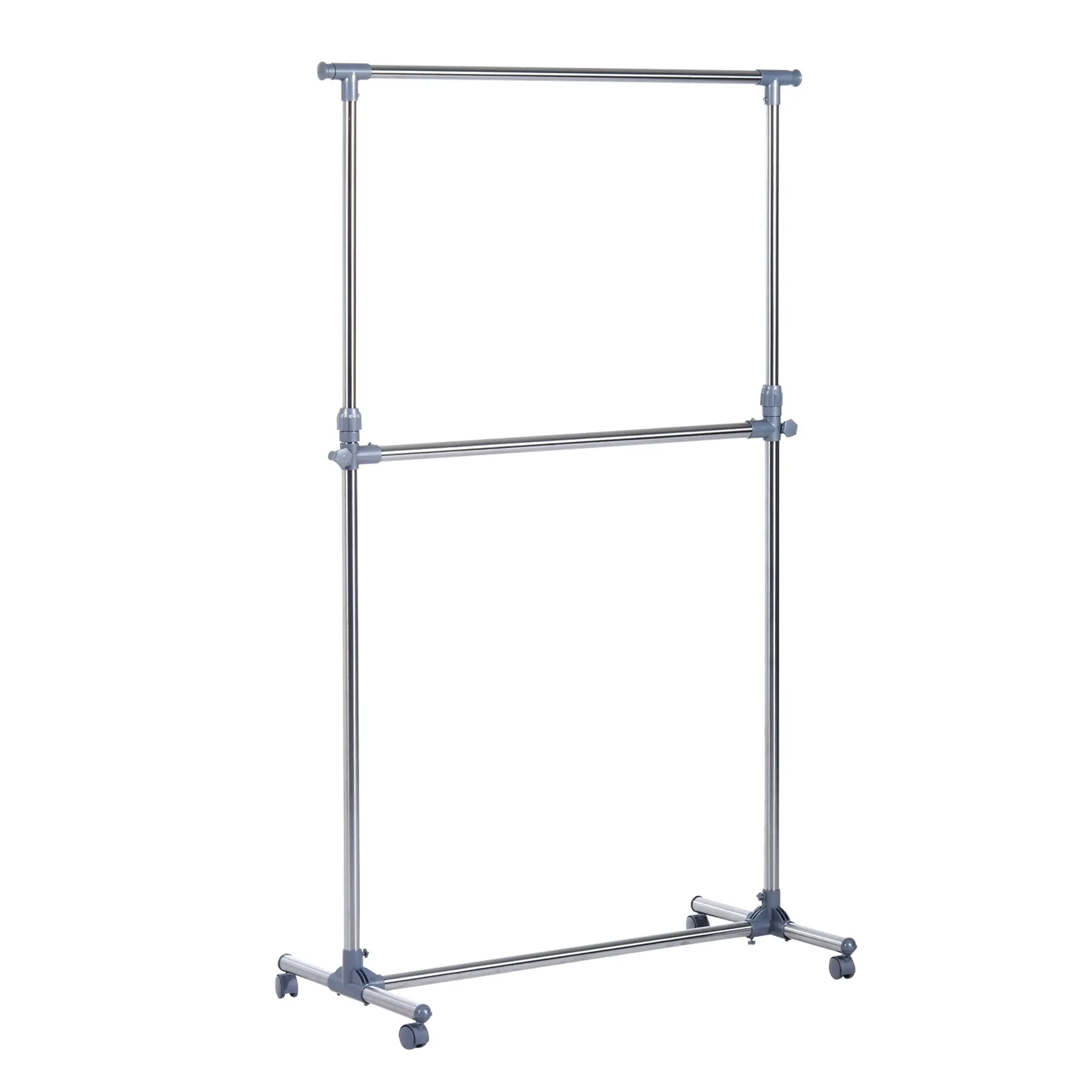 Adjustable Height and Width Coat Rack Stand, 4 Swivel Wheels, Stainless Steel and ABS, 165x48x180cm