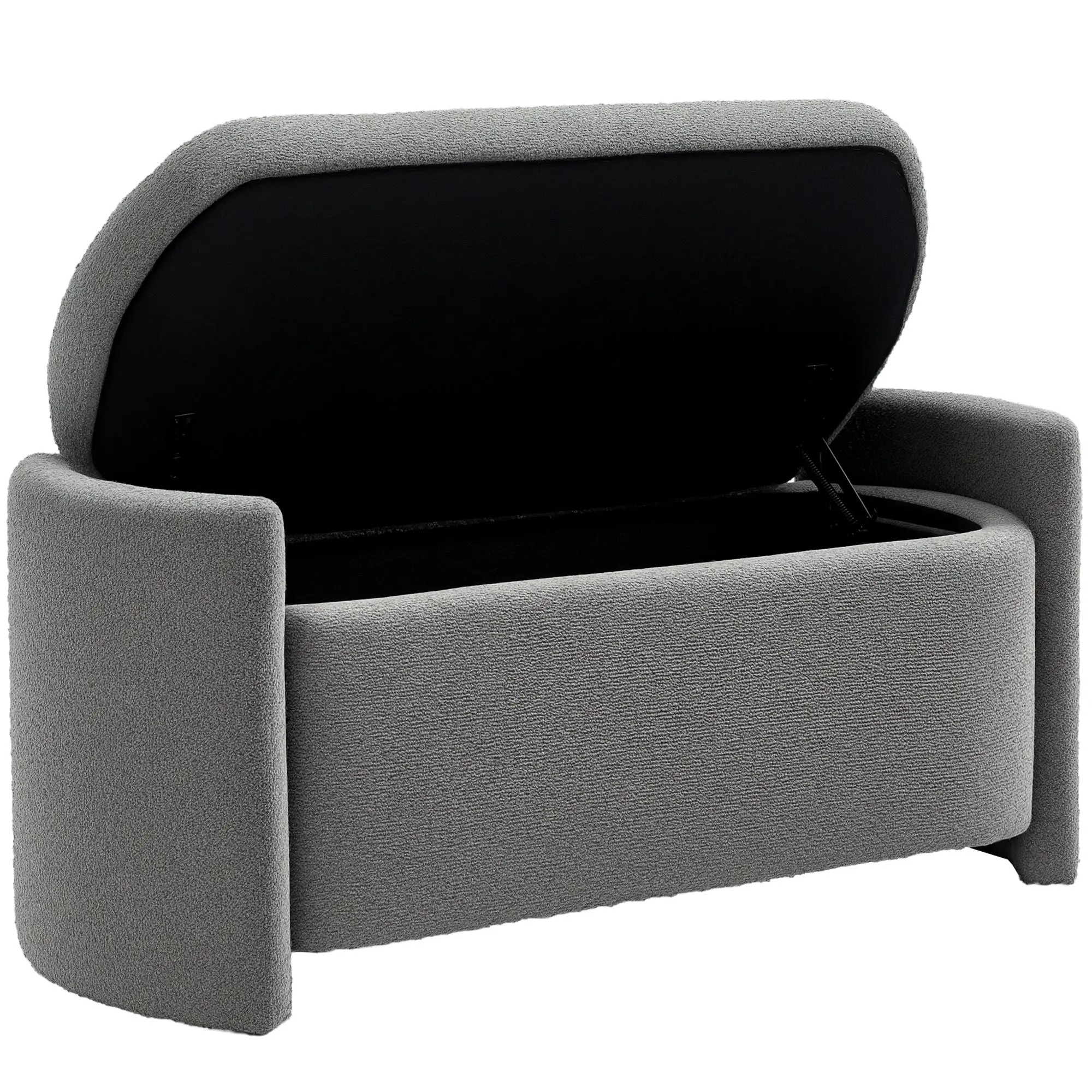 Upholstered Storage Bench with Lift-Up Lid, Teddy Fabric Padded Bed Bench for Bedroom or Living Room, Wooden Frame, Grey
