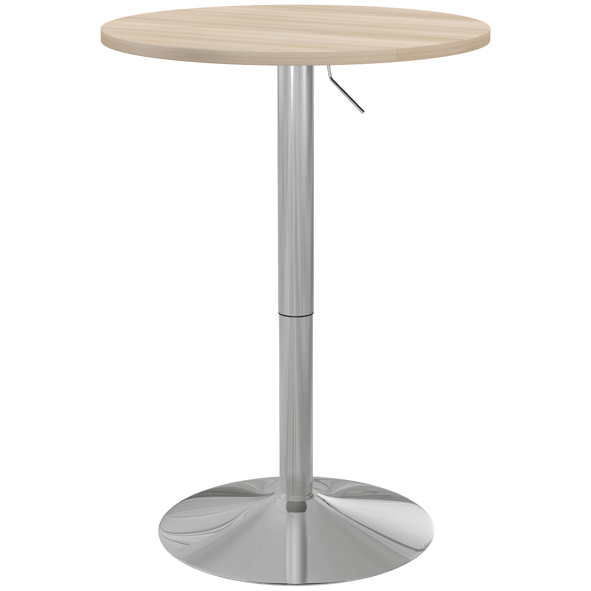 HOMCOM Runder Bartisch Hoher Küchentisch Höhenverstellbar 69-91 cm mit 360° drehbarem Tischplatte Natur und grauer Stahlbasis