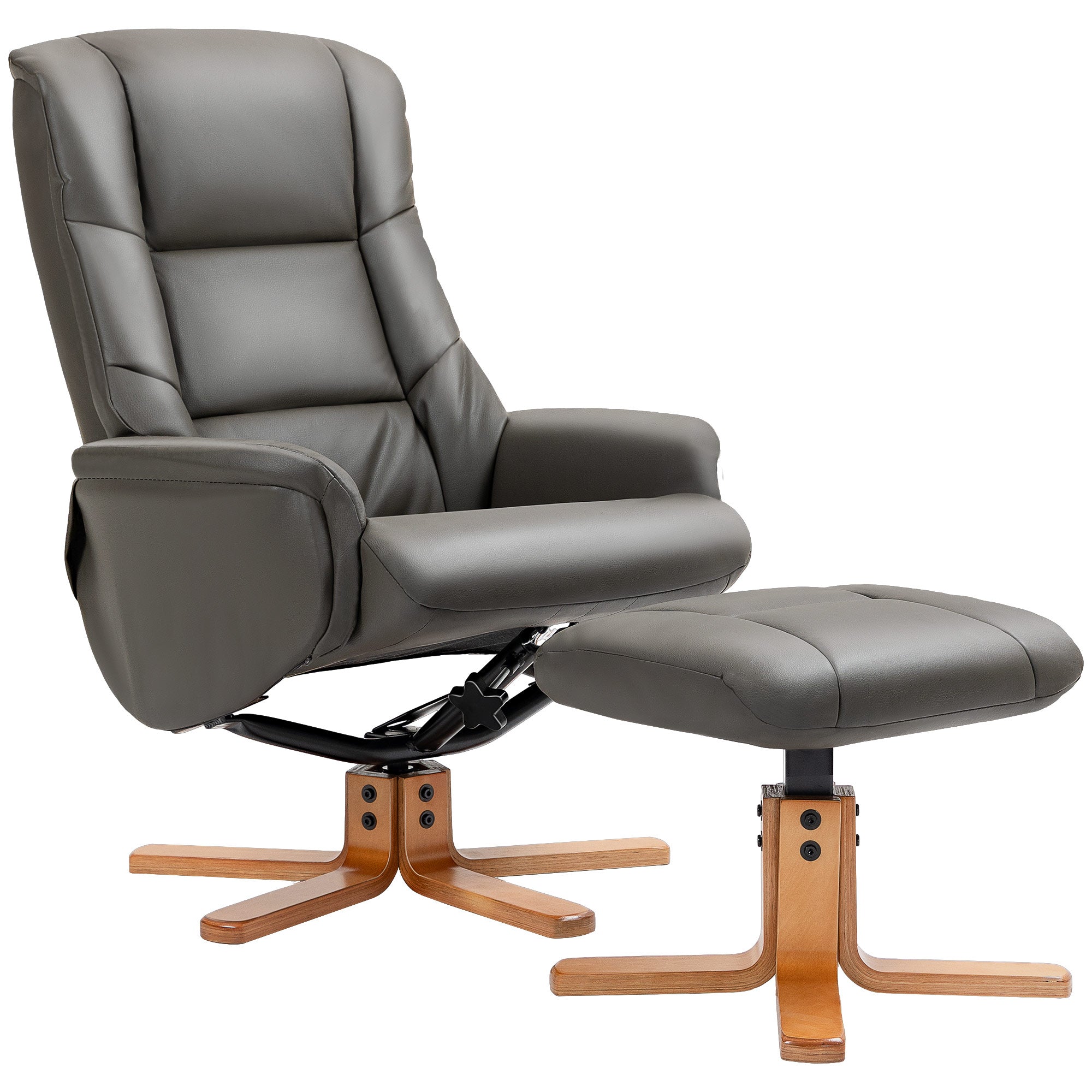 Relax Armchair with Footrest, Lounge Relax Armchair, Rocking Backrest, Reclining Armchair, Padded Seat, Synthetic Covering, Solid Wood Frame, Contemporary Design, Gray
