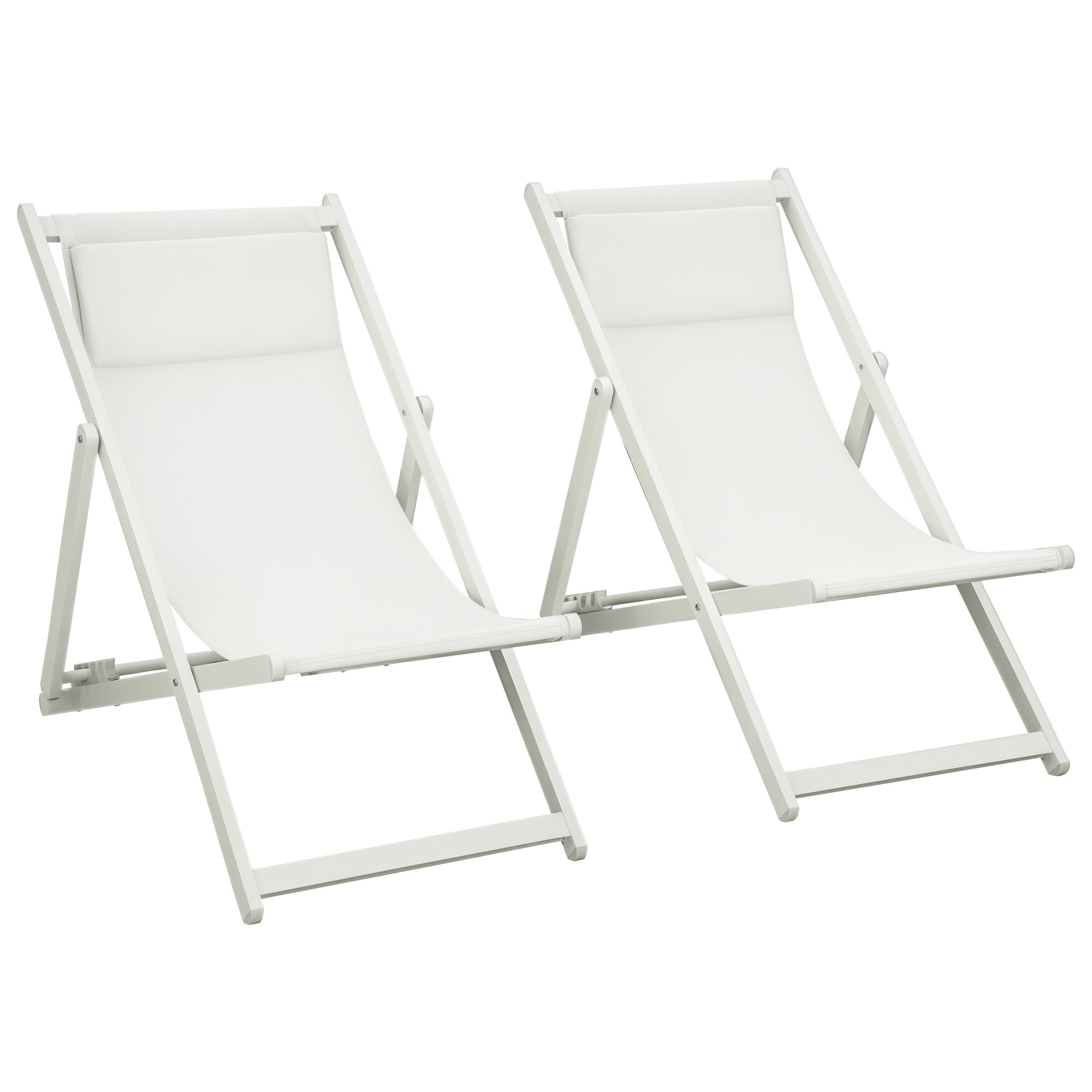 Outsunny 2-tükine kokkupandav alumiiniumist päikesevoodi komplekt 5-astmelise reguleeritava seljatoe ja peatoe ning terrassile või õue 58x96.5x91.5 cm Valge