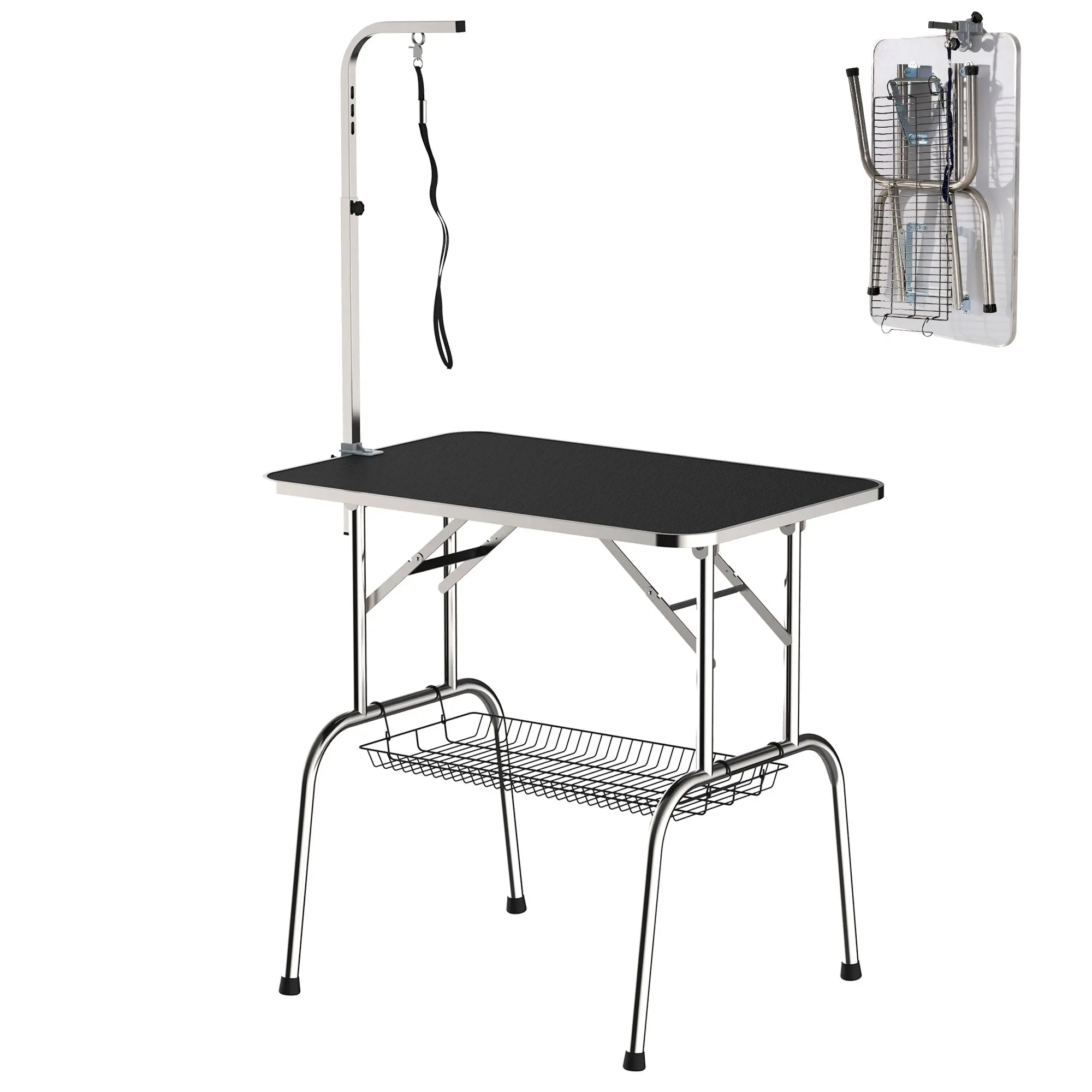 Grooming Table Pet Grooming Table Clipping Table with Basket Dog Grooming Table Foldable Dog Grooming Table Dog Bath Table Height Adjustable Stainless Steel Black