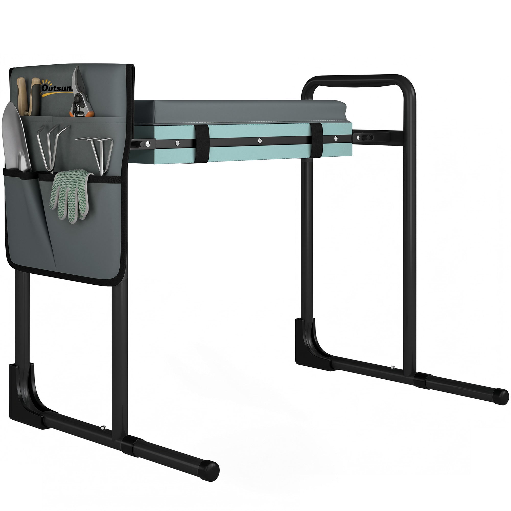 Folding Garden Stool with EVA Foam Kneeler, Portable Garden Seat with Tool Bag, Adjustable Legs, 330 lb Capacity — Dark Gray