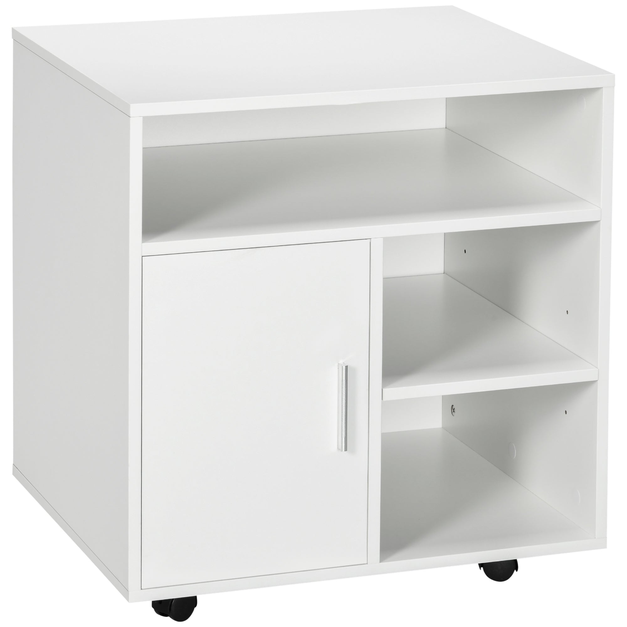HOMCOM Dréckerkabinett mat Rieder Multifunktionell Büro Kabinett mat Rëschti an genuch Späicherplaz 60x50x65.5 cm Wäiss