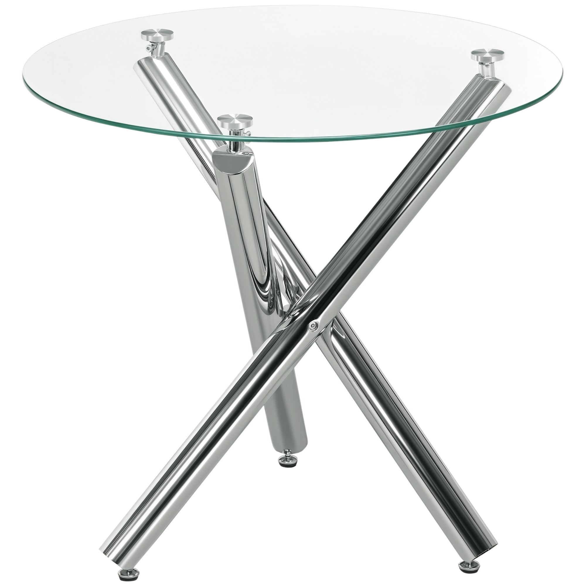 Dining Table, Round Kitchen Table for 4 Persons, Living Room Table, Glass Table, Coffee Table, Side Table, Steel, ?80 x 74 cm, Transparent