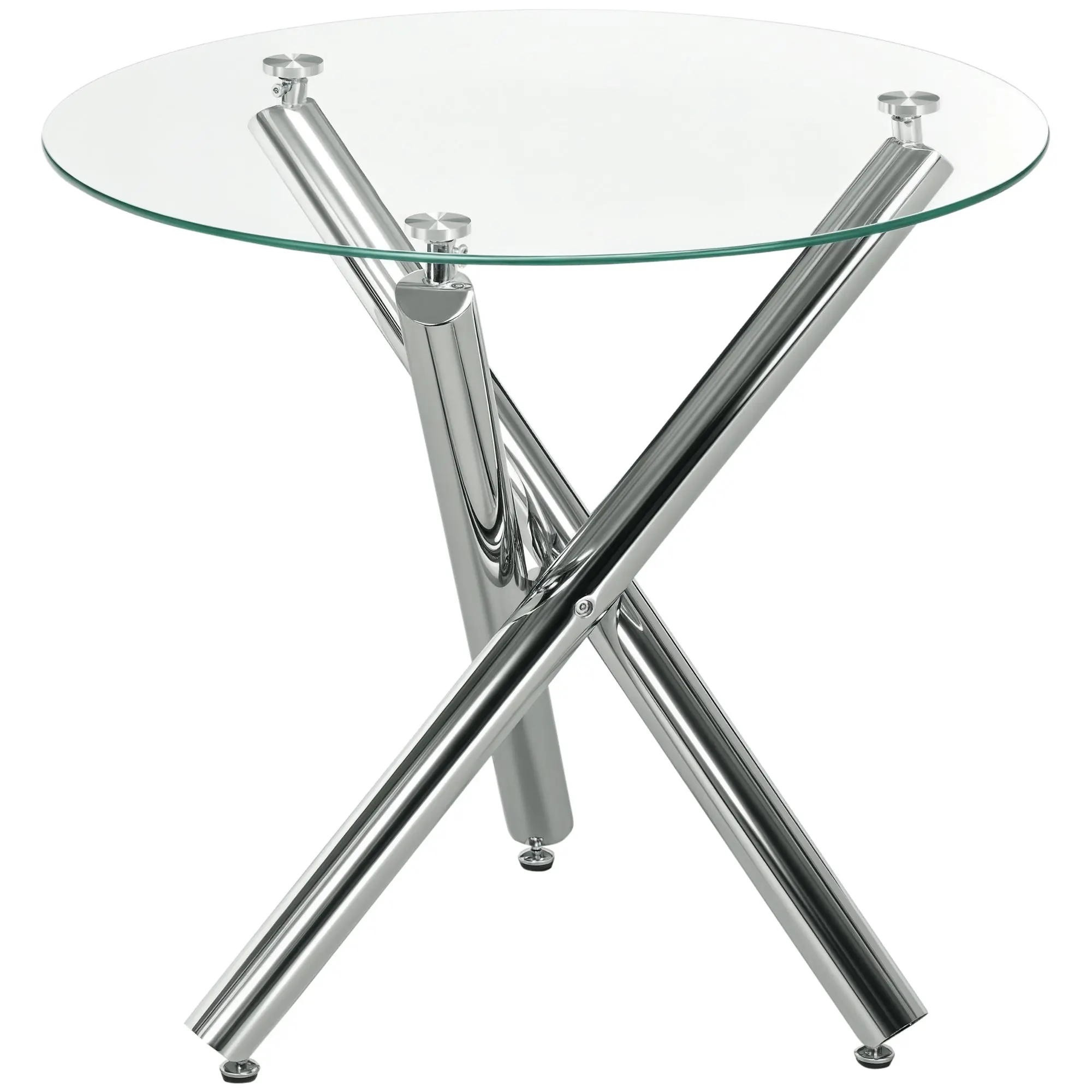 Dining Table, Round Kitchen Table for 4 Persons, Living Room Table, Glass Table, Coffee Table, Side Table, Steel, ?80 x 74 cm, Transparent