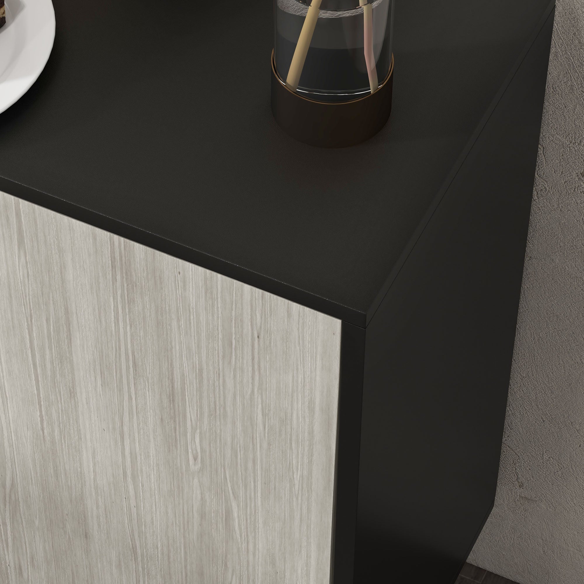 Kitchen Buffet Storage Cabinet 2 Cabinets with Adjustable Shelves, 121 x 37 x 75 cm, Black and Gray Wood Look