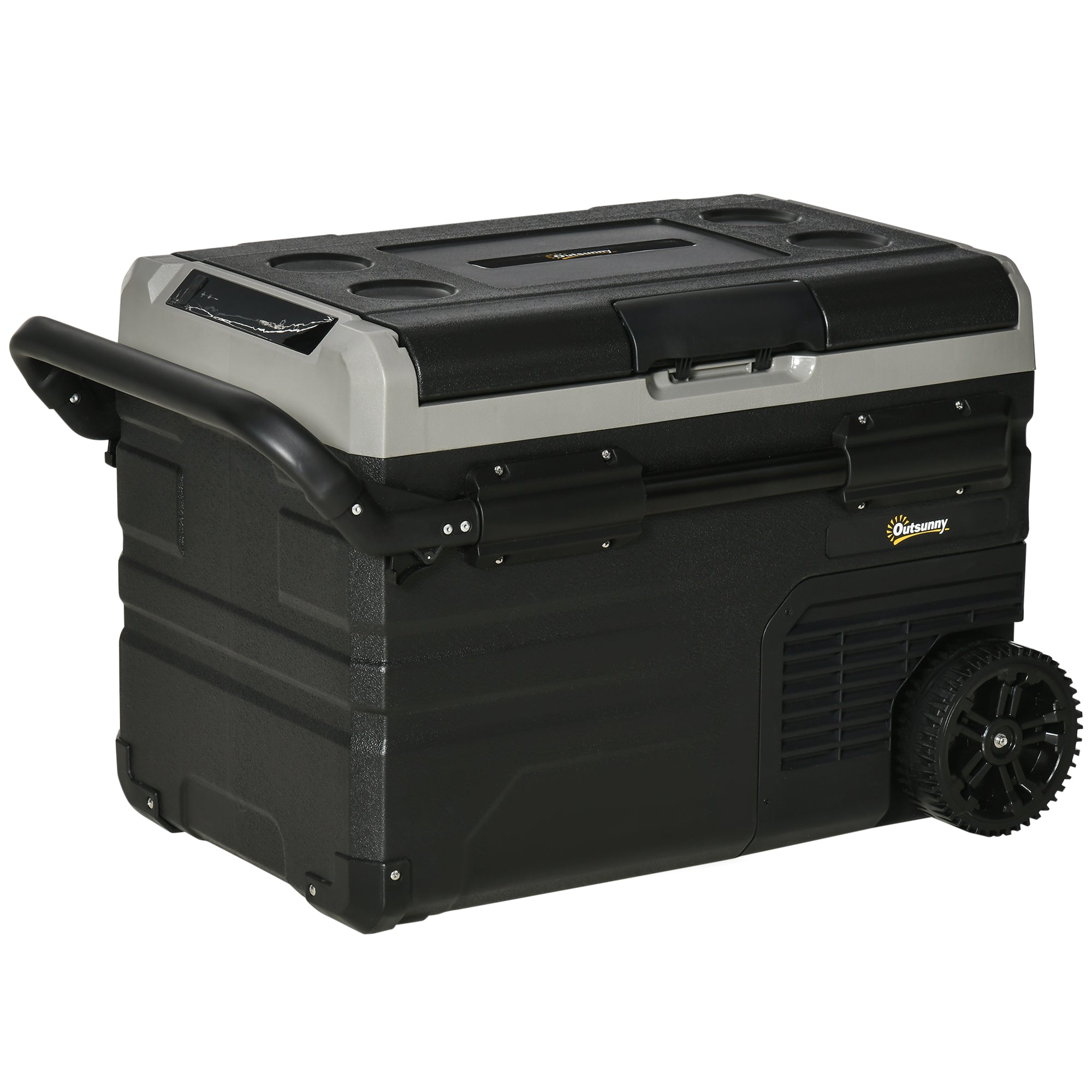 Portable Cooler Box 40L with LED Lighting Compressor Car Fridge with Handles Transport Wheels Boat Camper Travel 12/24V DC and 110-240V AC Grey+Black