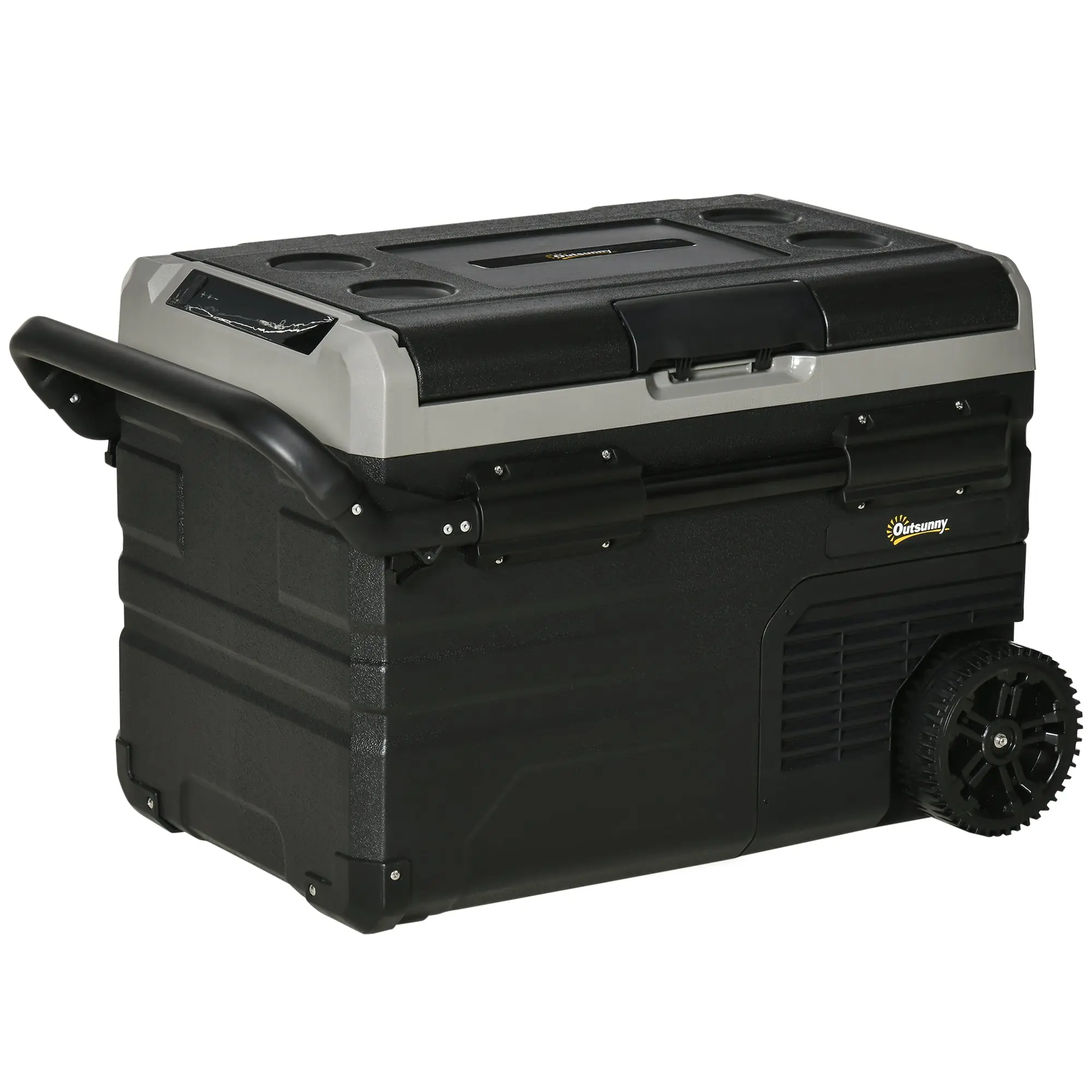 Portable Cooler Box 40L with LED Lighting Compressor Car Fridge with Handles Transport Wheels Boat Camper Travel 12/24V DC and 110-240V AC Grey+Black