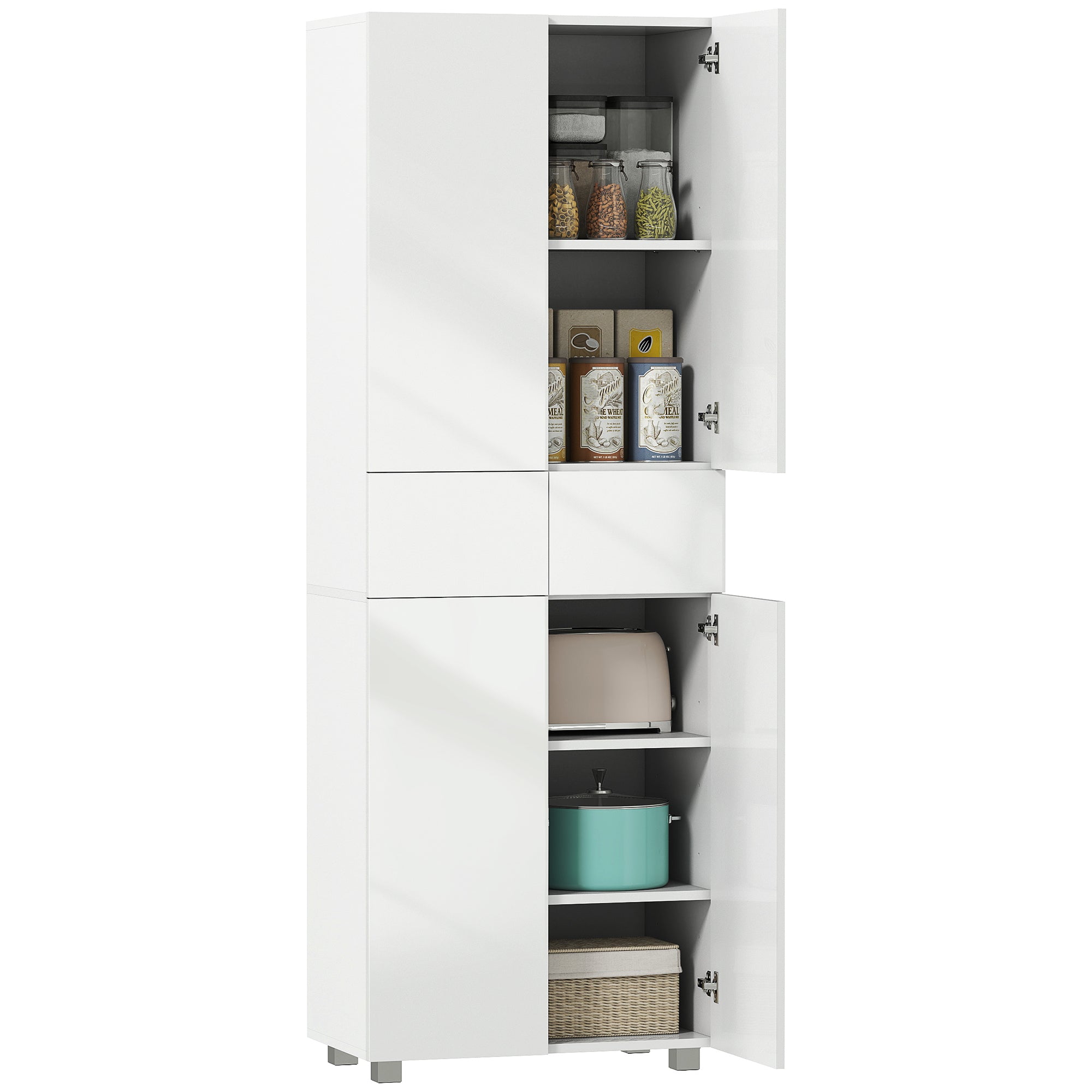 HOMCOM Køkken Skab Sideboard Med 4 Døre, 2 Skuffer og Justerbare Hylder til Spisestue - Moderne Stil, Anti-tipping 60x35x170 cm Hvid