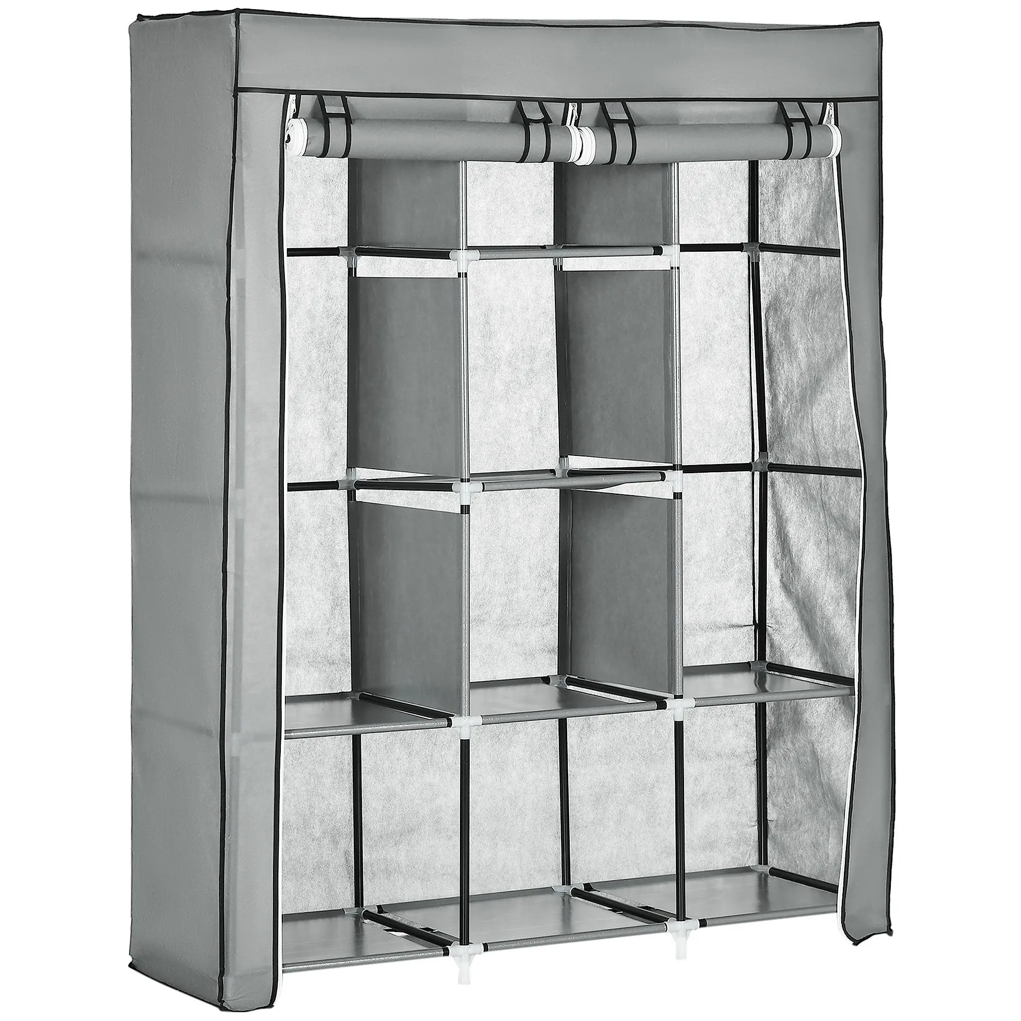 Fabric Wardrobe, Clothes Rail Wardrobe with 8 Shelves, Folding Wardrobe, Foldable Closet for Bedroom, Hallway, Non-Woven Fabric, Light Grey, 125 x 43 x 162.5 cm