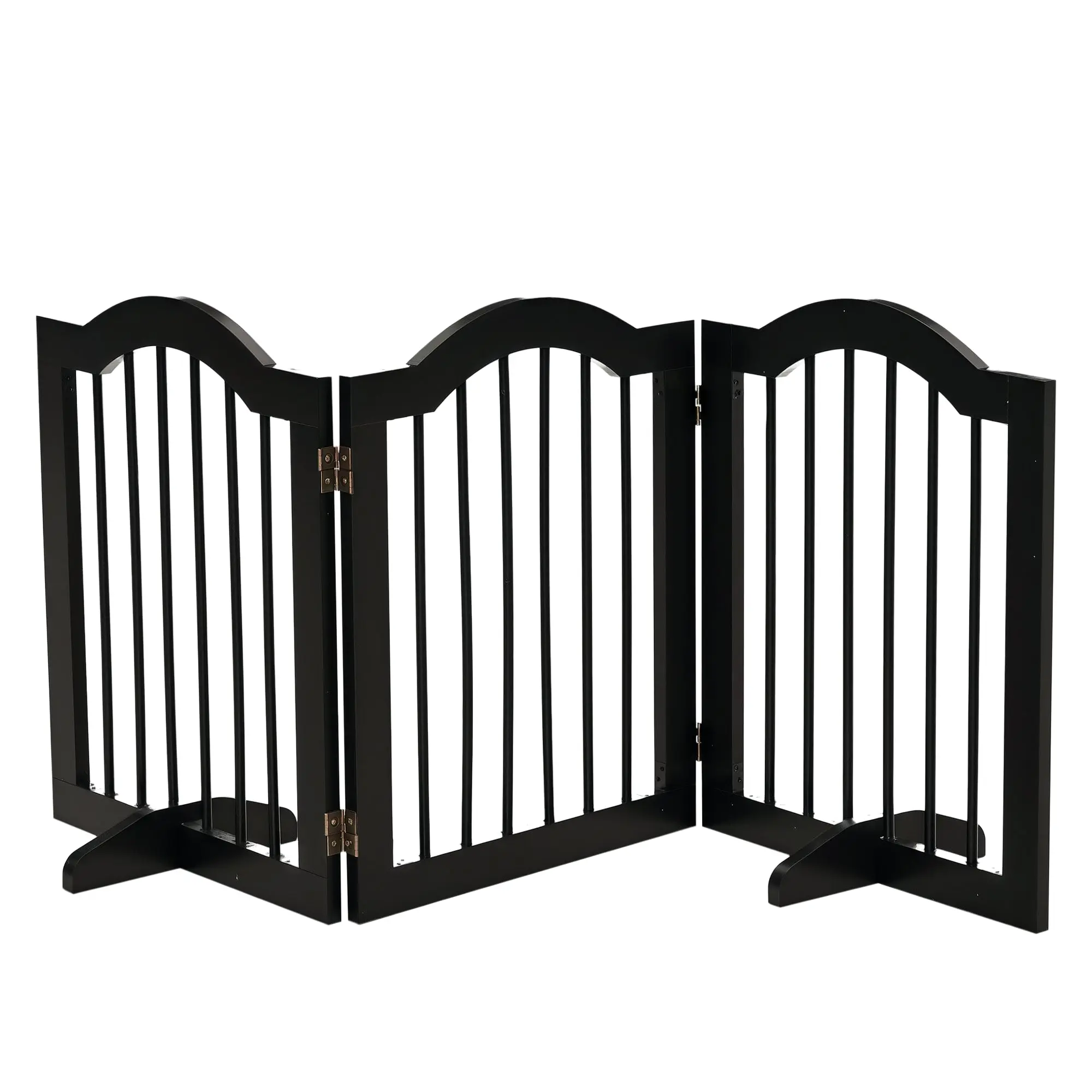 Dog Barrier Gate 3-Panel, 154.5 x 61 cm Foldable Dog Gate with Door, Door Guard Gate with 2 Support Feet, Freestanding Stair Gate for Kitchen, Hallway, Black