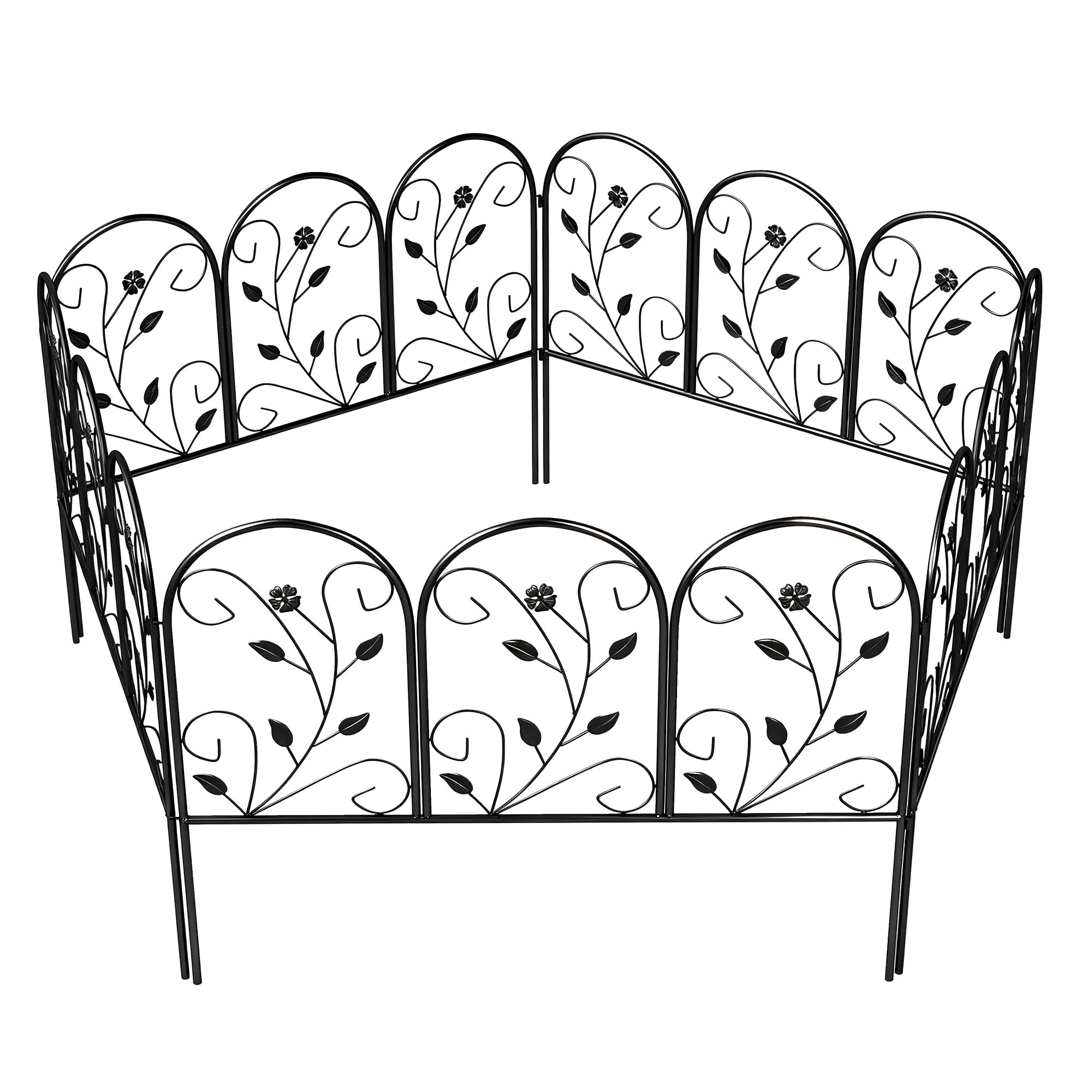 Outsunny metalinis sodo aptvaras, 5 panelės (kiekviena 80 x 60 cm, bendras ilgis 4,0 m) – dekoratyvinis lankinis viršus, juoda