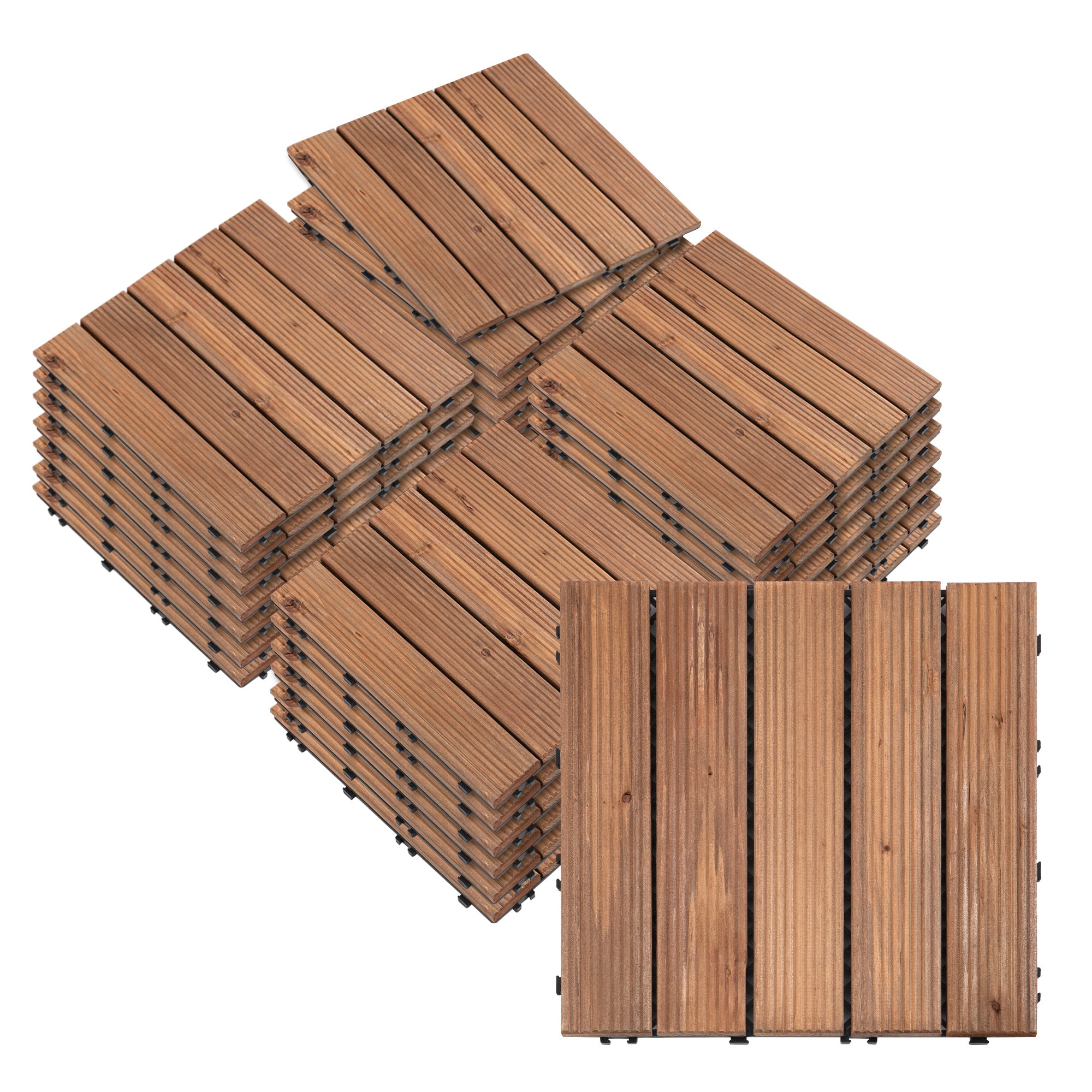 Outsunny venkovní dřevěné zahradní dlaždice, sada 27 kusů, 2,5m², spojovací montáž, 30x30cm, hnědé