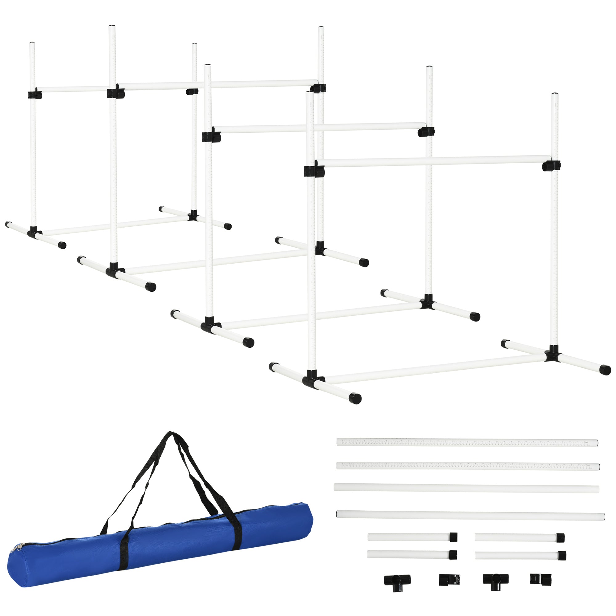 Agility Set for Dogs 4-piece Agility Equipment for Dog Training Steeplechase Set with 4 adjustable height hurdles Carrying Bag Coordination Training Agility Set for Games Training