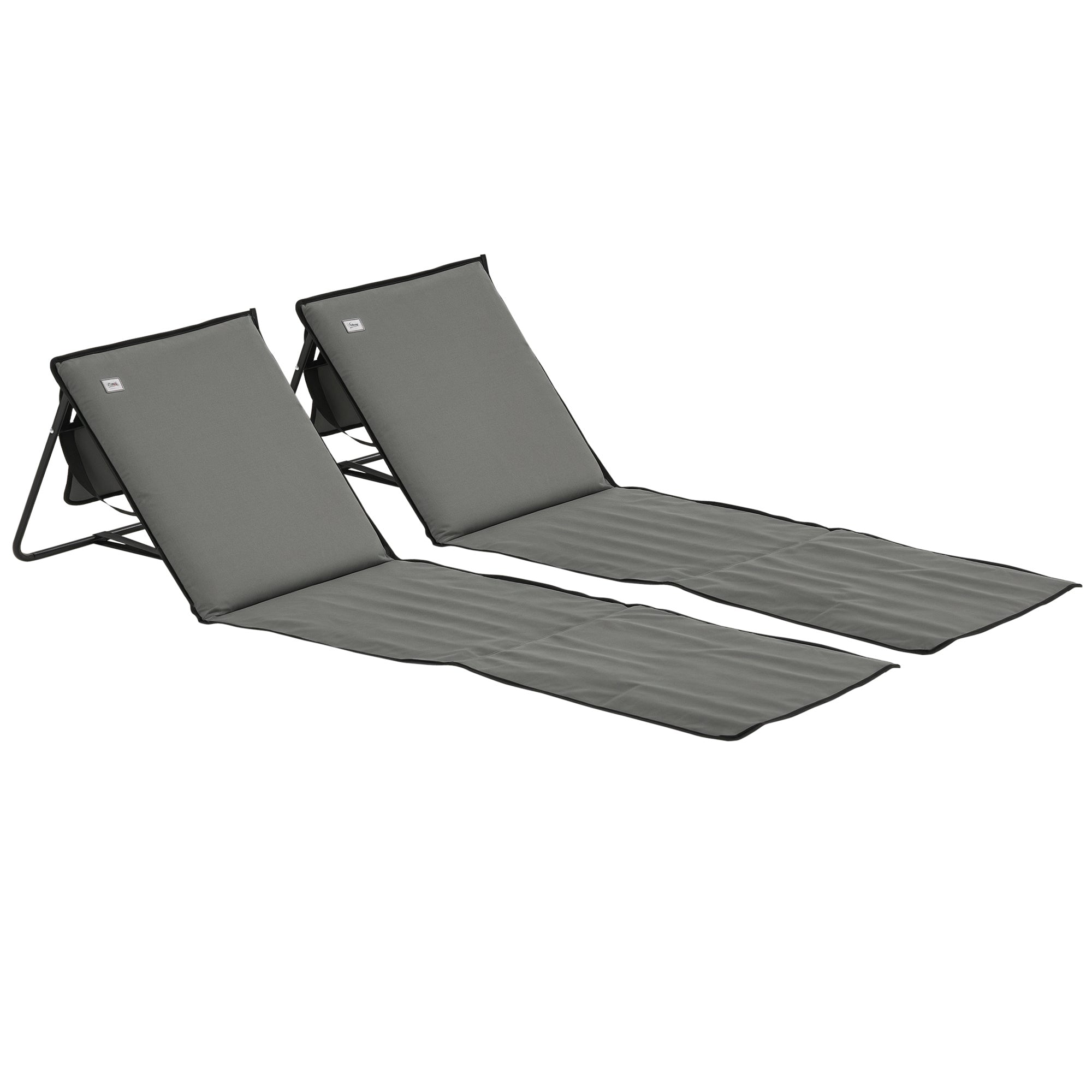Outsunny 2er-Set Strandmatte, faltbar Strandliege mit Tragetasche, Liegestuhl mit verstellbare Rückenlehne, Sonnenliege bis 110 kg belastbar, für Garten Urlaub Outdoor Strand Pool, Grau