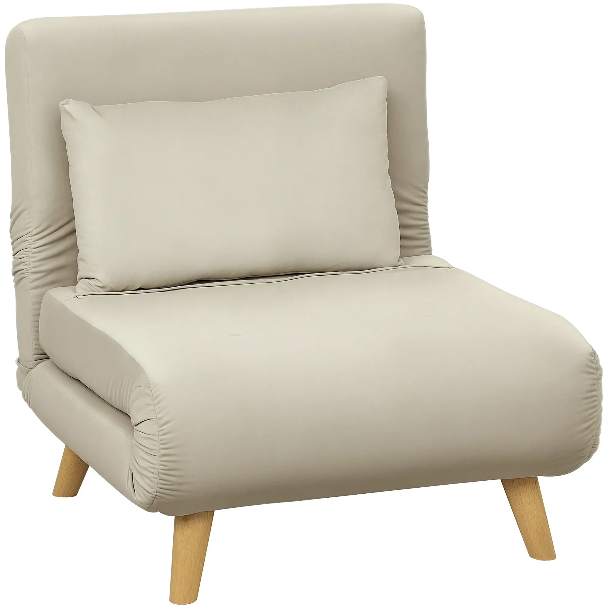 3 in 1 Sleeper Chair, Sofa Bed with Bed Function, Lumbar Pillow, Foldable Reclining Chair with Adjustable Backrest Chaise Lounge in Velvet Look, for Living Room, Beige