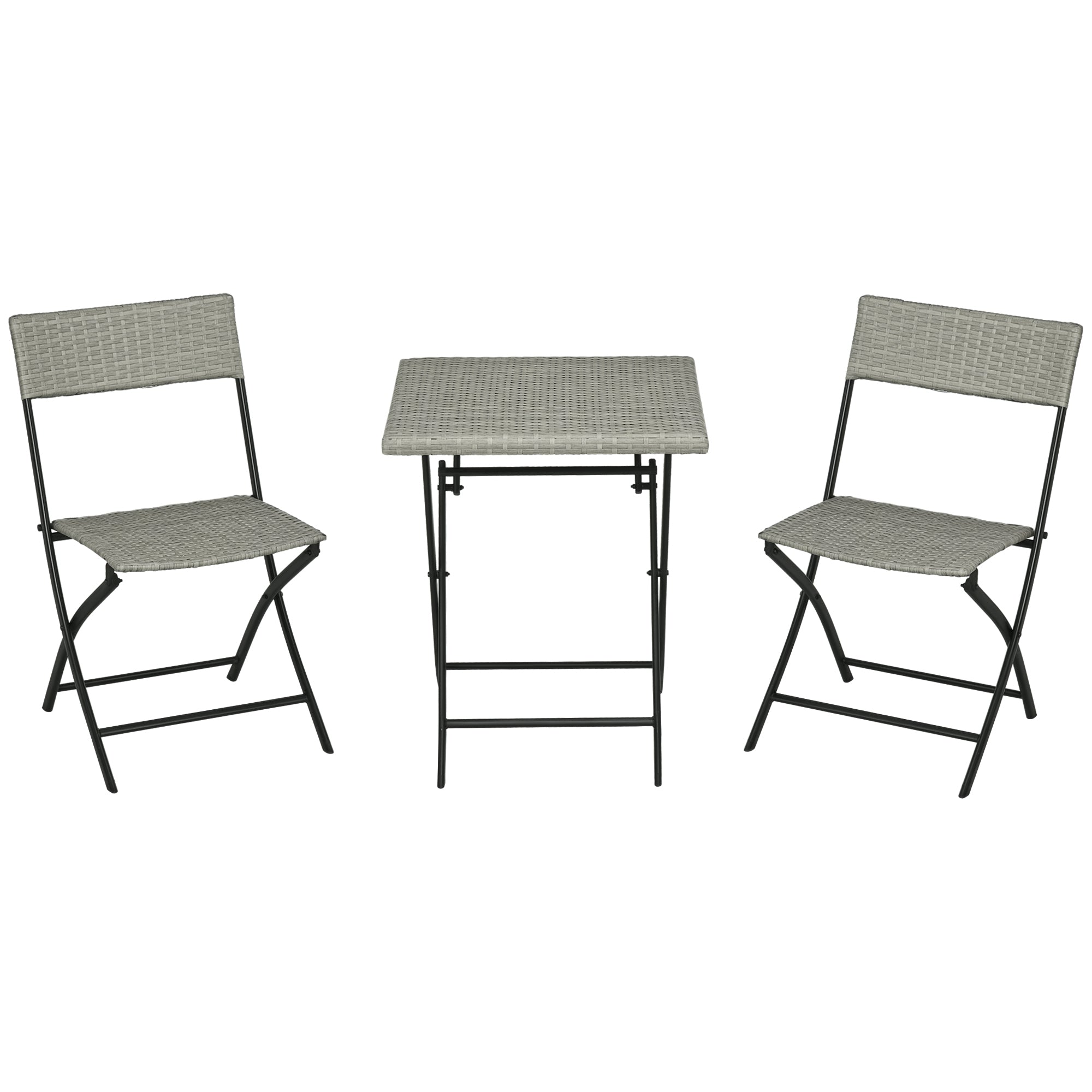 Outsunny Poly Rattan Havemøbel Sæt, Udendørs Lounge Balkon Møbler til 2 Personer, 3-Personers Sædegruppe, 2 Stole, Bord, Vejrresistent Havemøbel til Have, Terrasse, Balkon, Lys Grå