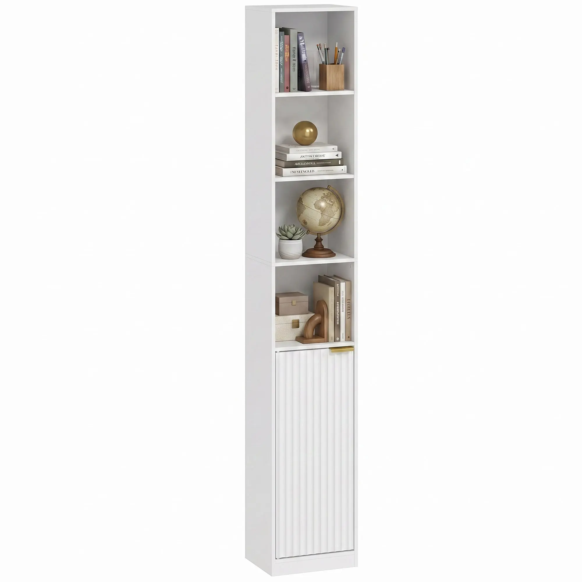 Bookcase, 6-Tier Shelf, 11.8 x 9.4 x 71.7 in, Storage Cabinet with Cupboard and Adjustable Shelf, Modern Style, for Living Room, Office, Bedroom, White