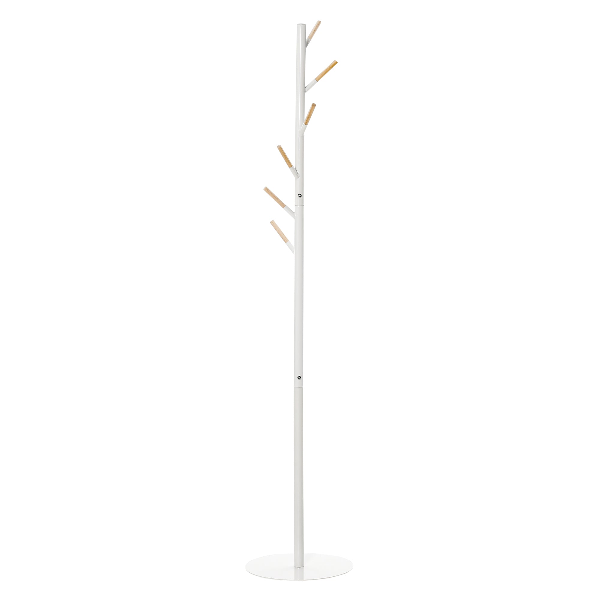 Porte-manteau HOMCOM en forme d'arbre avec 6 crochets en bois pour vêtements, sacs, écharpes et structure métallique pour salon, hall, chambre 35x35x174 cm Blanc