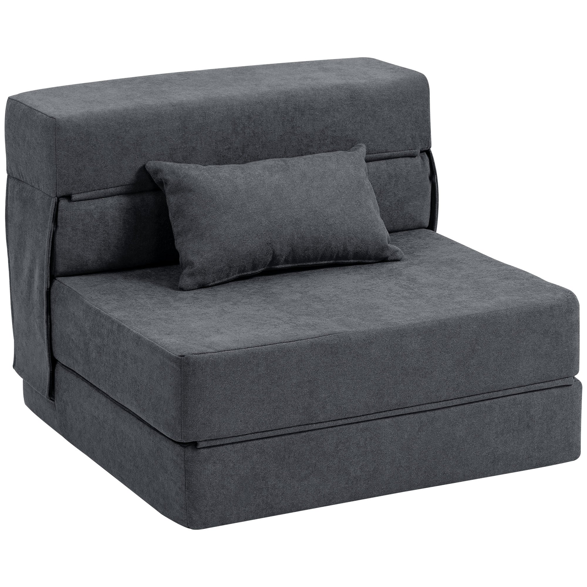 HOMCOM skladacie kreslo‑posteľ — rozkladateľné podlahové kreslo na chaise longue a matrac, úsporné lôžko do obývačky a štúdia (80 × 80 × 64 cm), tmavosivé