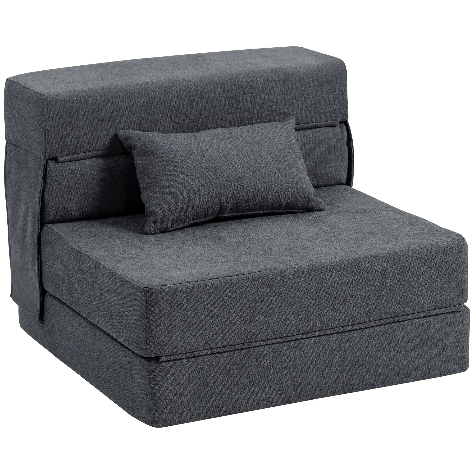 Single Sofa Bed Chair Fold Out Chair Bed Convertible Floor Chair Sleeper with Pillow High Density Foam Space Saving Guest Bed Dark Grey