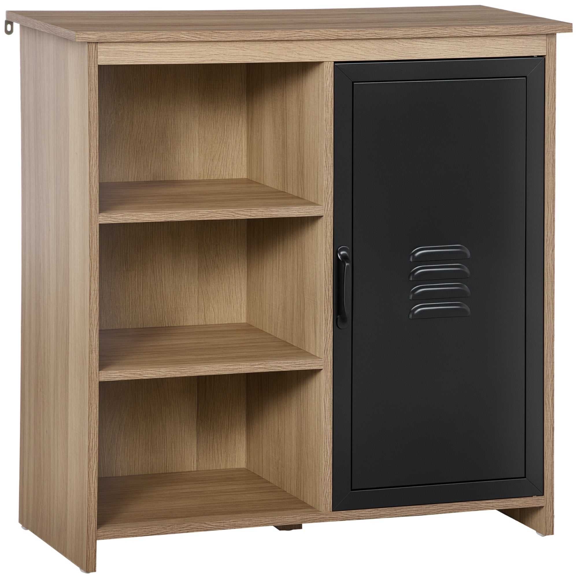 Industrial Sideboard - Storage Unit on legs with 3 niches Cupboard - in Wood and Black Metal Door