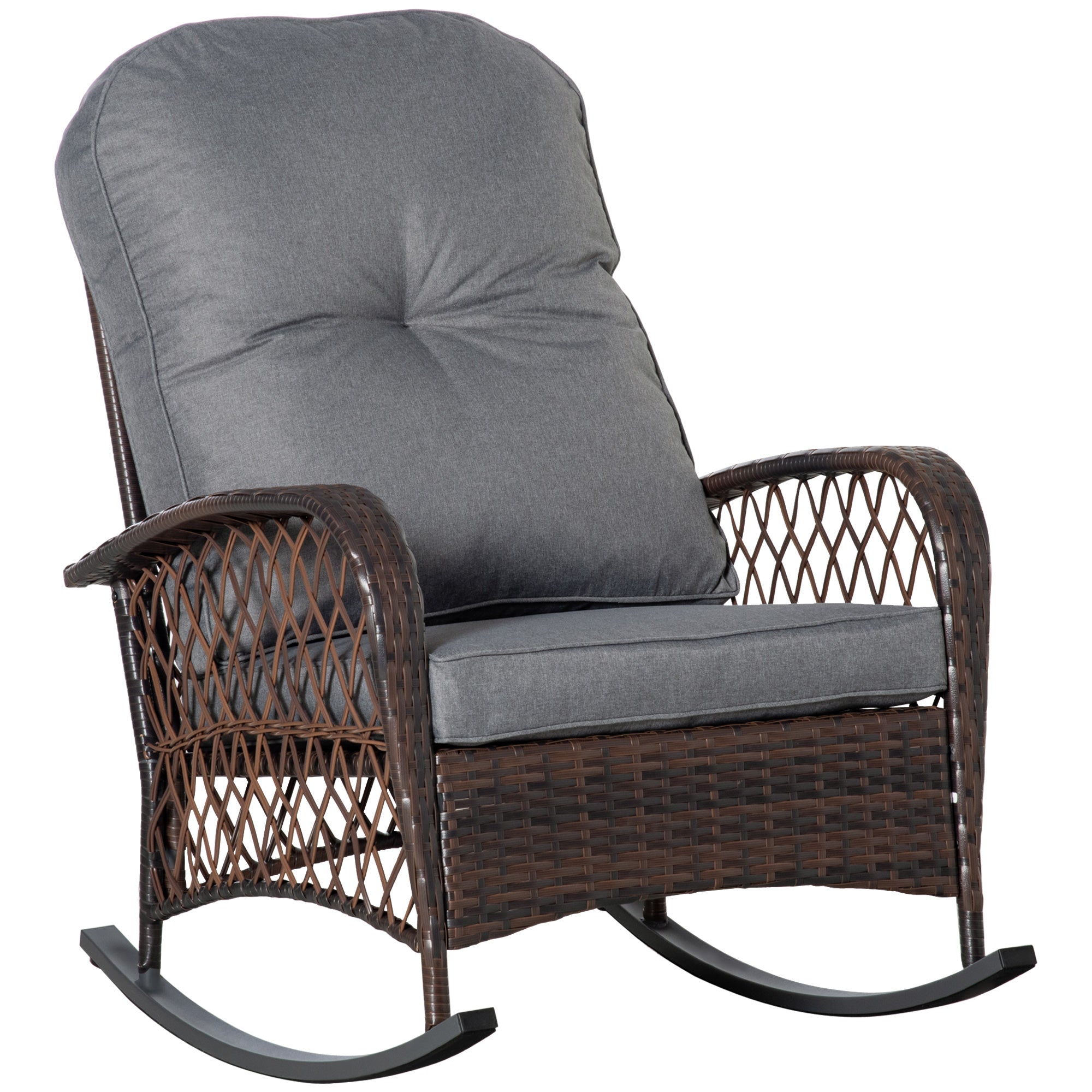 Poly Rattan Rocking Chair Rocking Armchair Garden Chair with Cushions Lounge Furniture Garden Furniture Patio Furniture Brown 75 x 98 x 91 cm