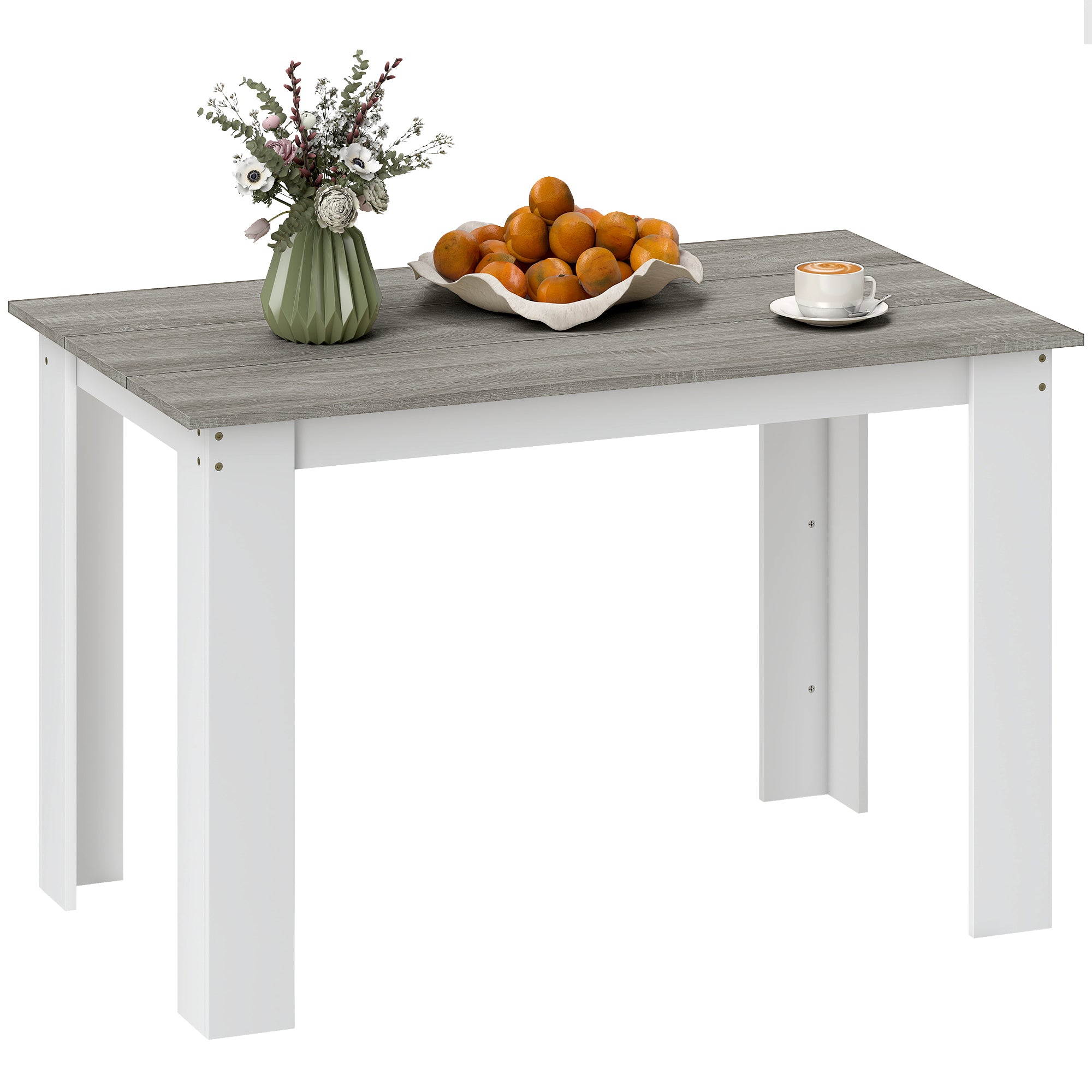 HOMCOM Jídelní stůl pro 4-6 osob, obdélníkový kuchyňský stůl moderní styl, nosnost 50 kg, 120x69x75 cm, šedý a bílý