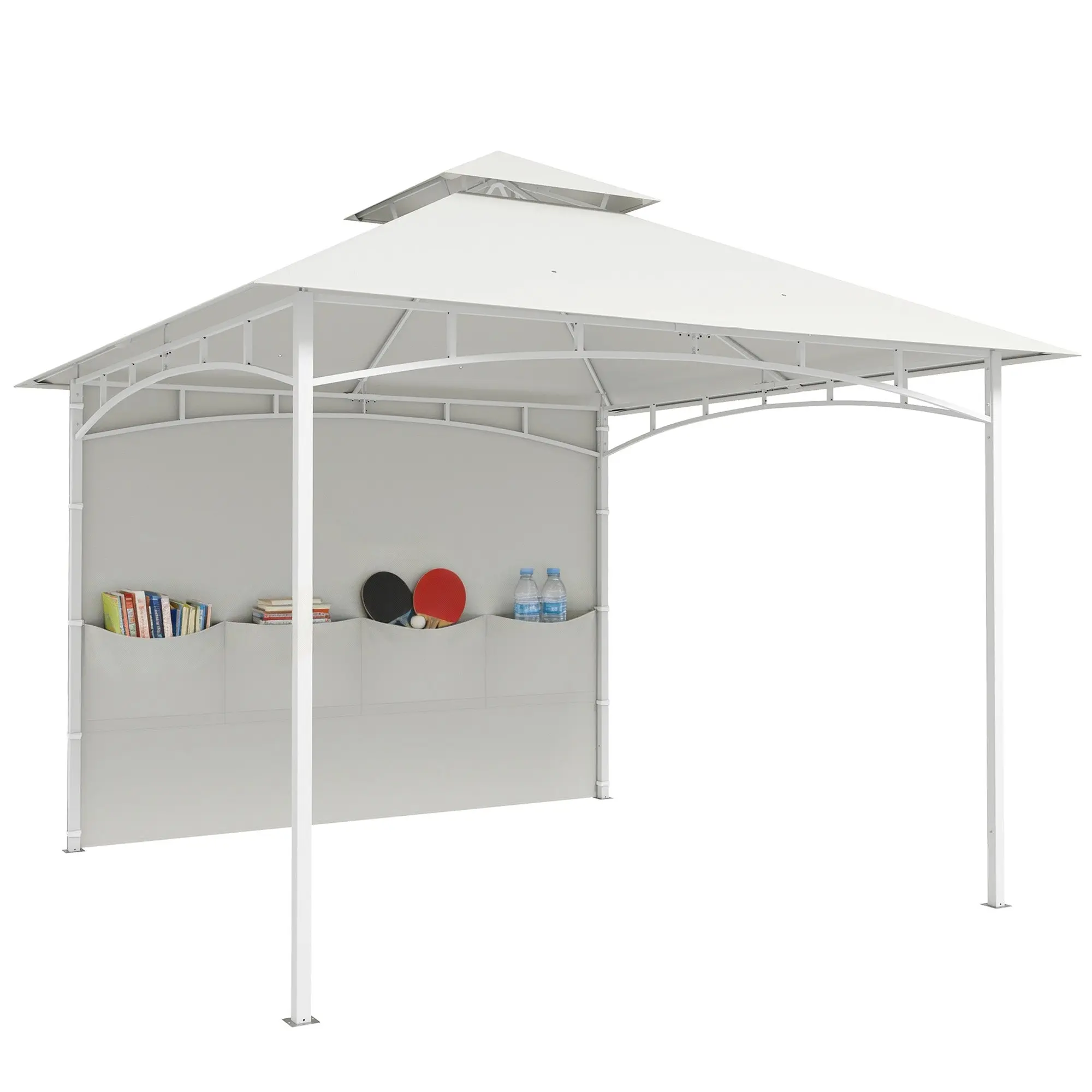 10ft x 10ft Garden Gazebo with Curtains, Storage Pockets, Ceiling Hook — Double Polyester Roof, Drainage Holes, Metal Frame, UPF30+, Cream