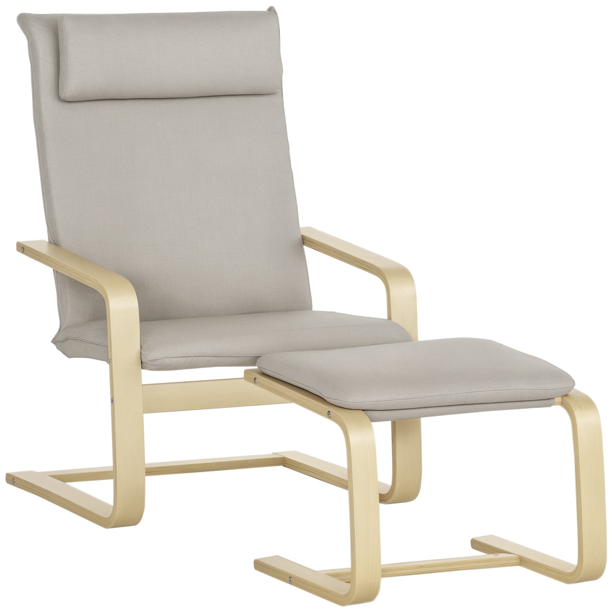Living Room Chair with Ottoman Upholstered in Fabric Modern Armchair with High Backrest Armrests Removable Pillow for Bedroom 67x69x100 cm Gray