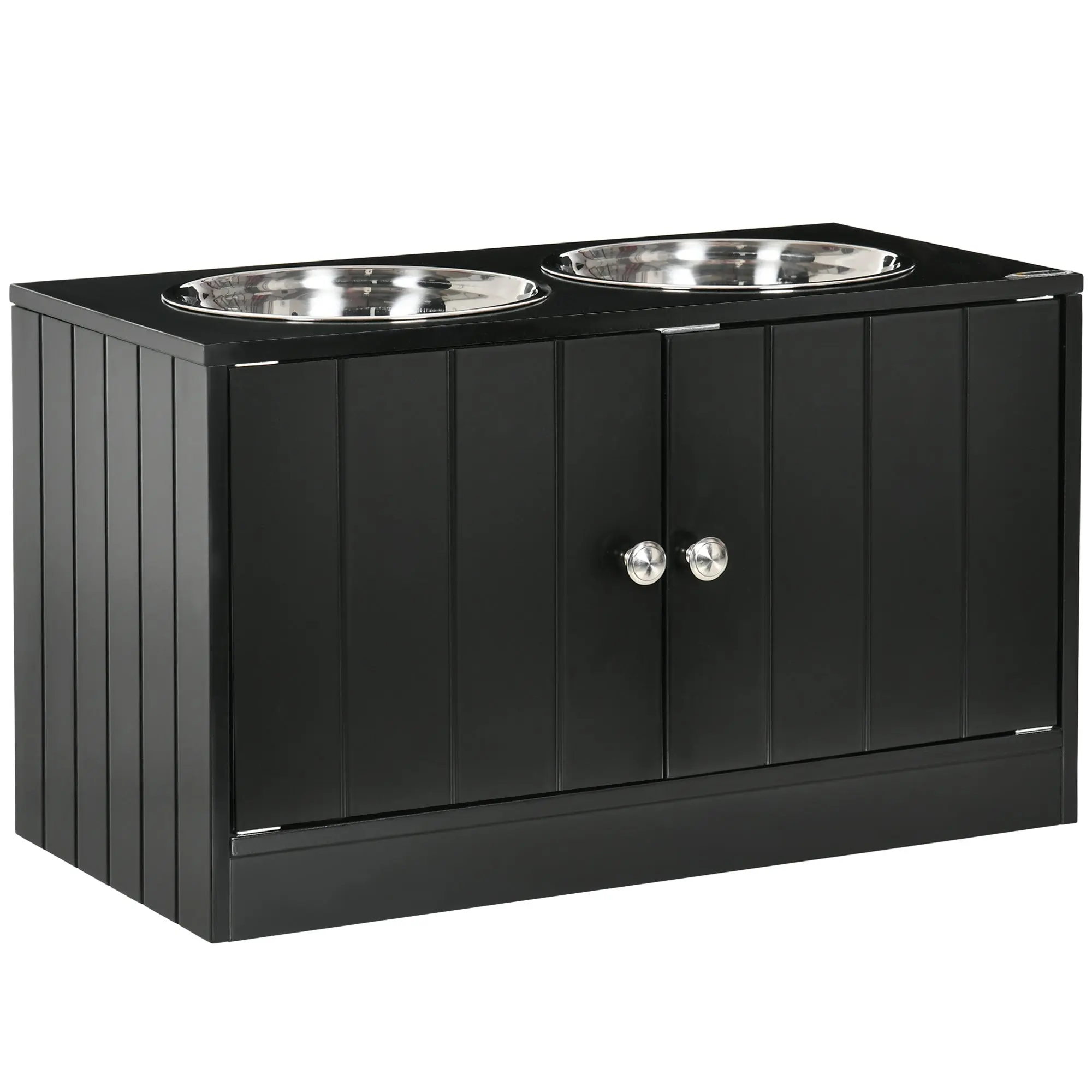 Elevated Dog Bowl Feeding Station with Storage Water Bowl 2 x 2000ml Stainless Steel Bowls Food Bowl Dog Bowls Feeding Station for Large Dogs Cats Black