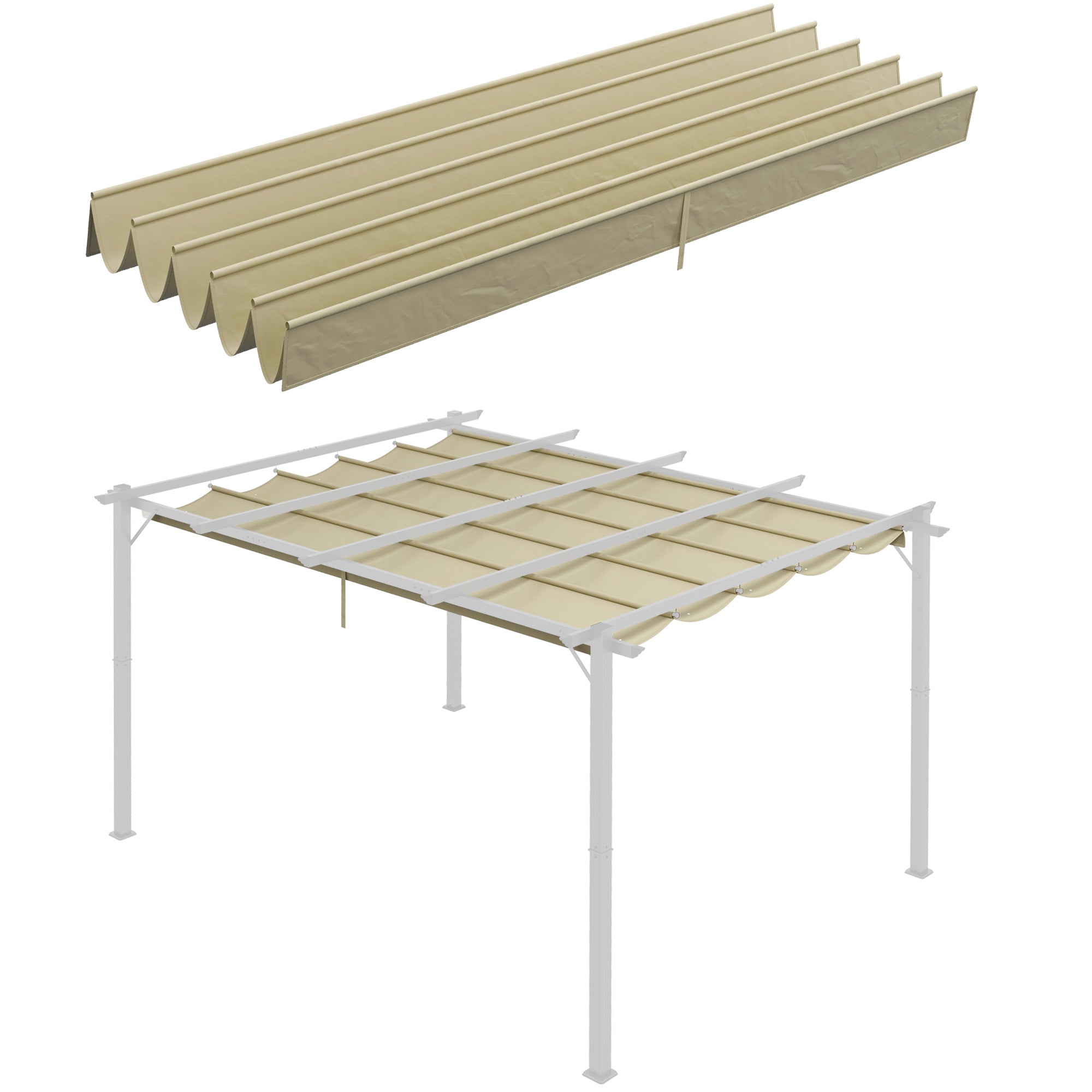 Replacement Canopy for 4 x 3 m Pergola, waterproof retractable wave canopy with rain drainage holes, winter-resistant shade cover for garden, terrace, Beige