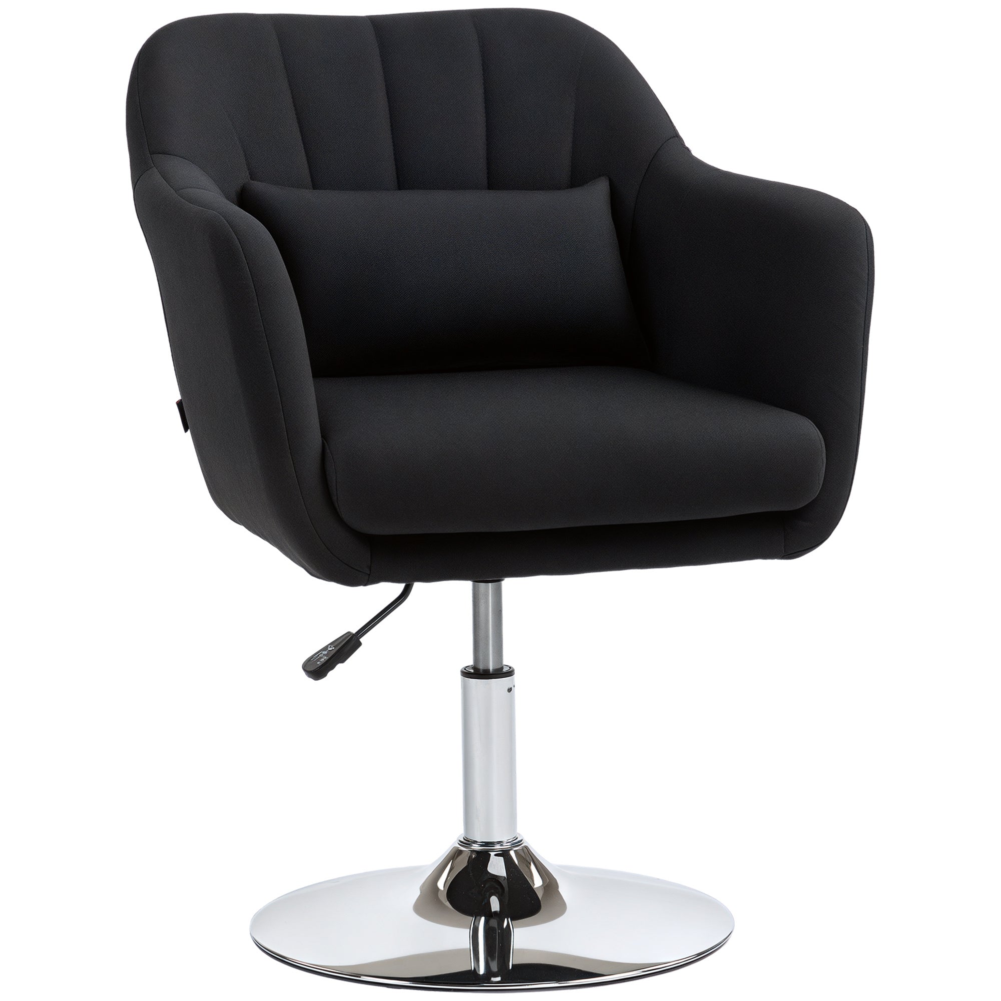 Chair Lounge Chair with Armrest, Lumbar Pillow, Padded Recliner with Metal Frame, Linen Look, Height Adjustable Swivel Chair for Bedroom, Living Room, Black