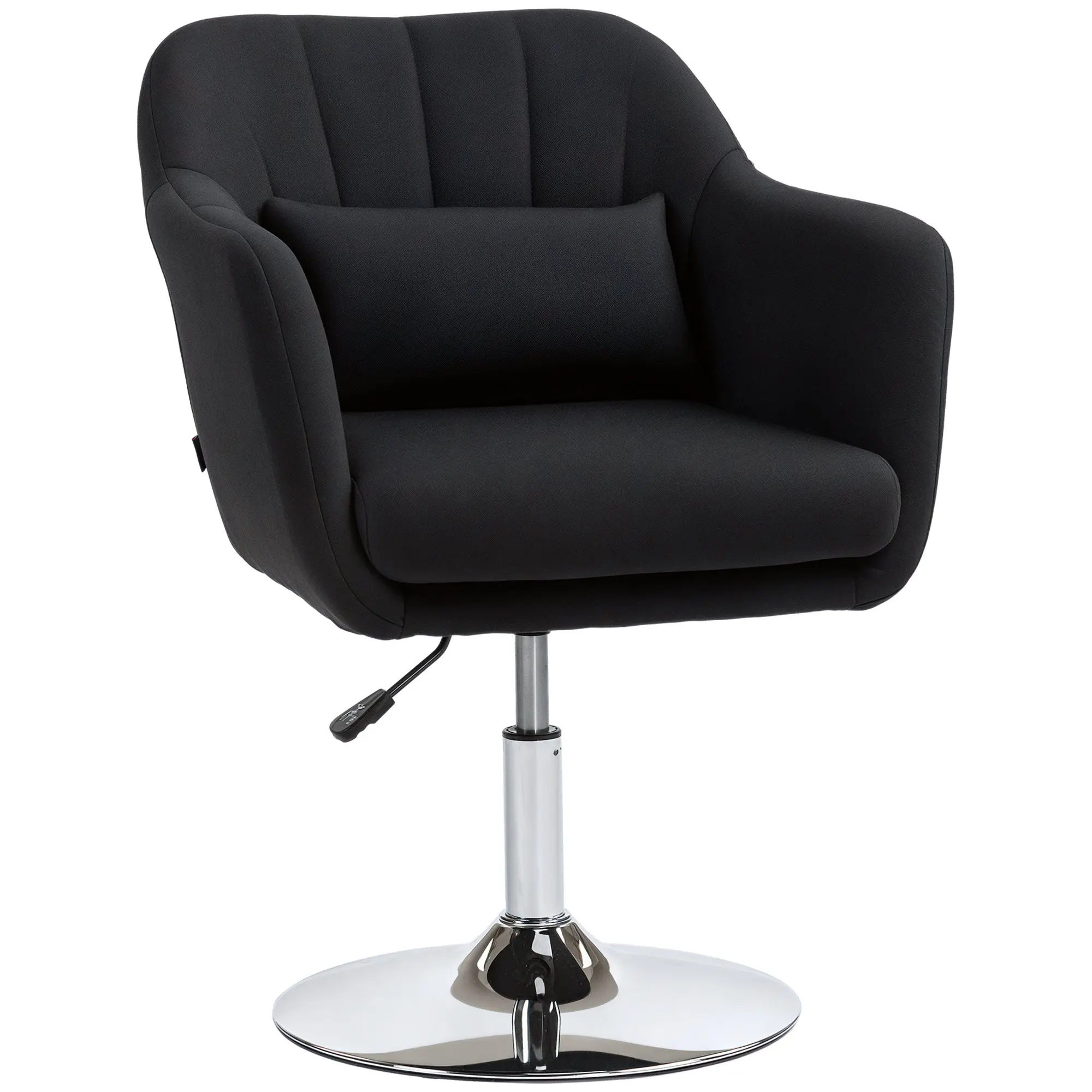 Chair Lounge Chair with Armrest, Lumbar Pillow, Padded Recliner with Metal Frame, Linen Look, Height Adjustable Swivel Chair for Bedroom, Living Room, Black