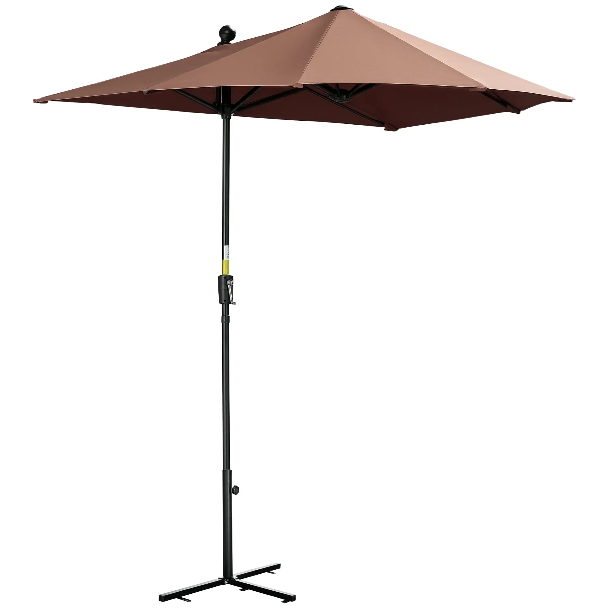 Wall-Mounted Garden Umbrella 200 x 190 x 240 cm – Semi-Circular Patio Parasol with Crank, Steel Pole & Cross Base, UV-Resistant Brown