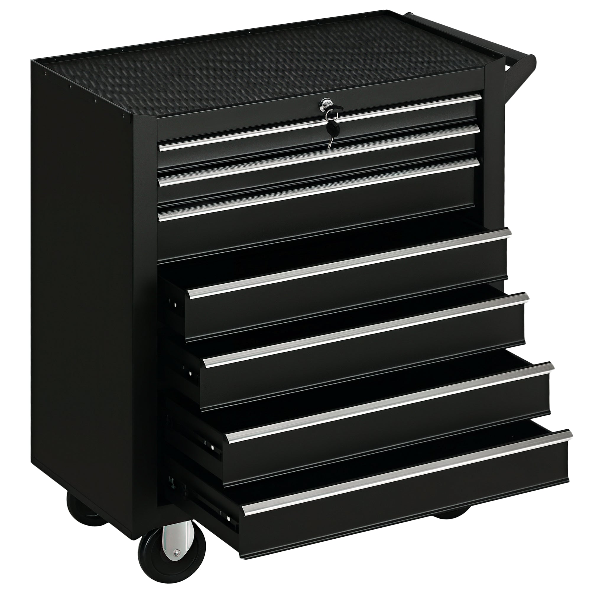 7 Drawer Rolling Tool Chest, Lockable Tool Cart with Wheels & EVA Liners, Steel Garage Storage Cabinet with Handle, Black
