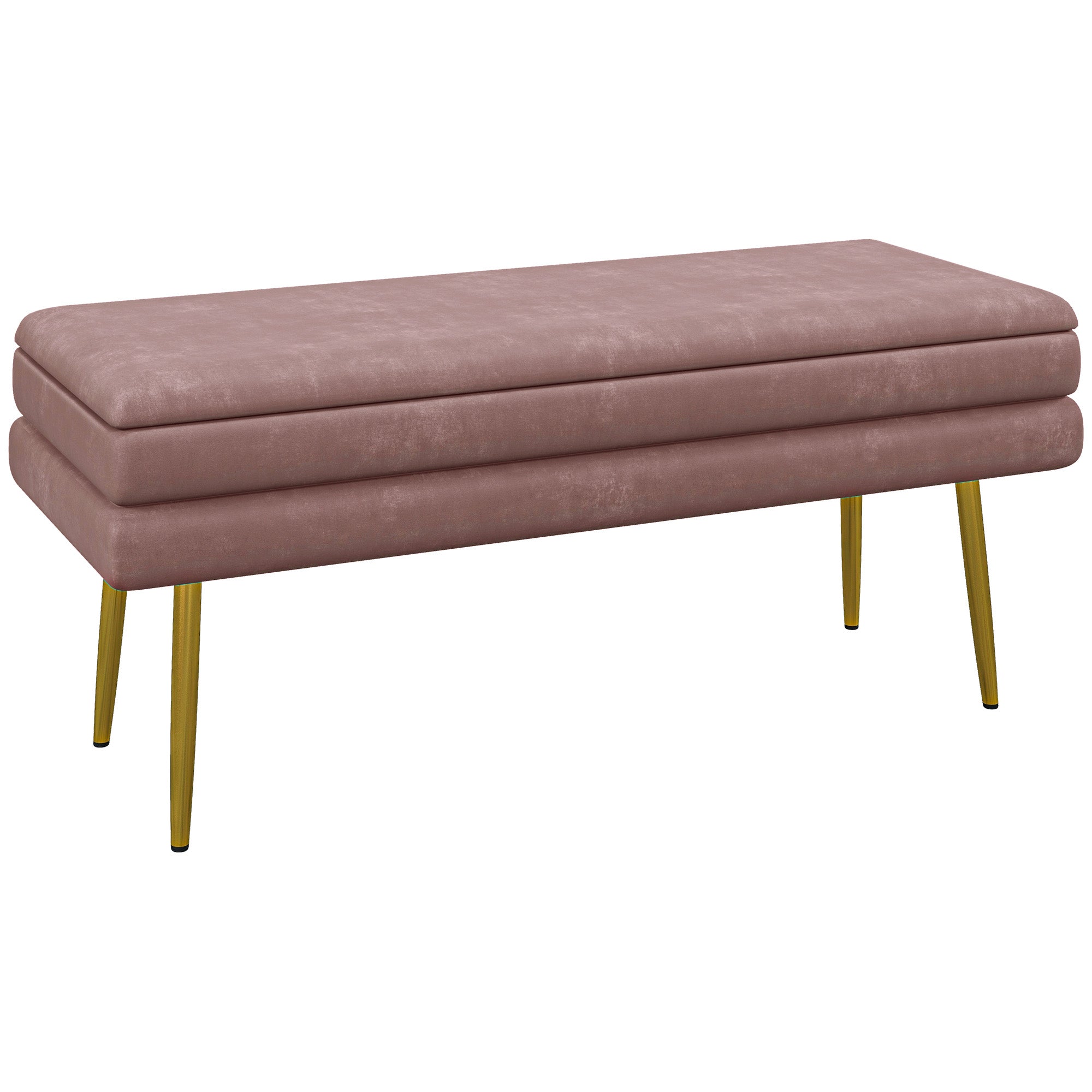 HOMCOM Tárolós Pad, Kárpitozott Pad Párnázott Felülettel, Ágy Pad Acél Lábakkal, Cipő Pad, Tároló Pad Nappaliba, Hálószobába, Rózsaszín, 100 x 37,5 x 42 cm