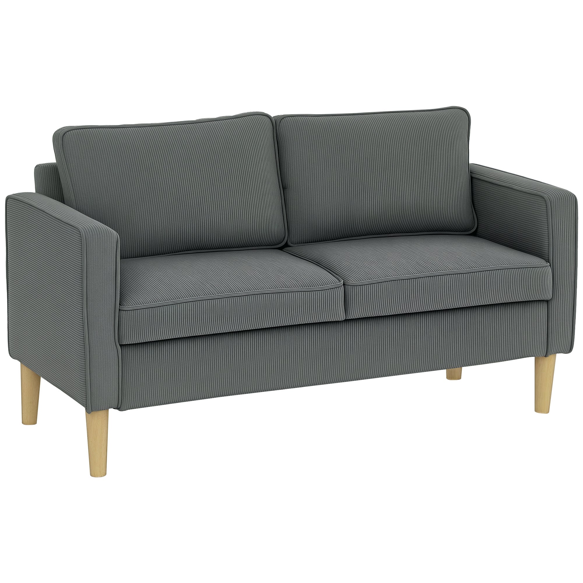 HOMCOM Moderner 2-Sitzer Stoffsofa mit Armlehnen und 2 abnehmbaren Kissen, 2-Sitzer Sofa mit Stauraum und Holzbeinen für Wohnzimmer, Lounge, Zuhause und Büro, 140x63x79 cm, Grau