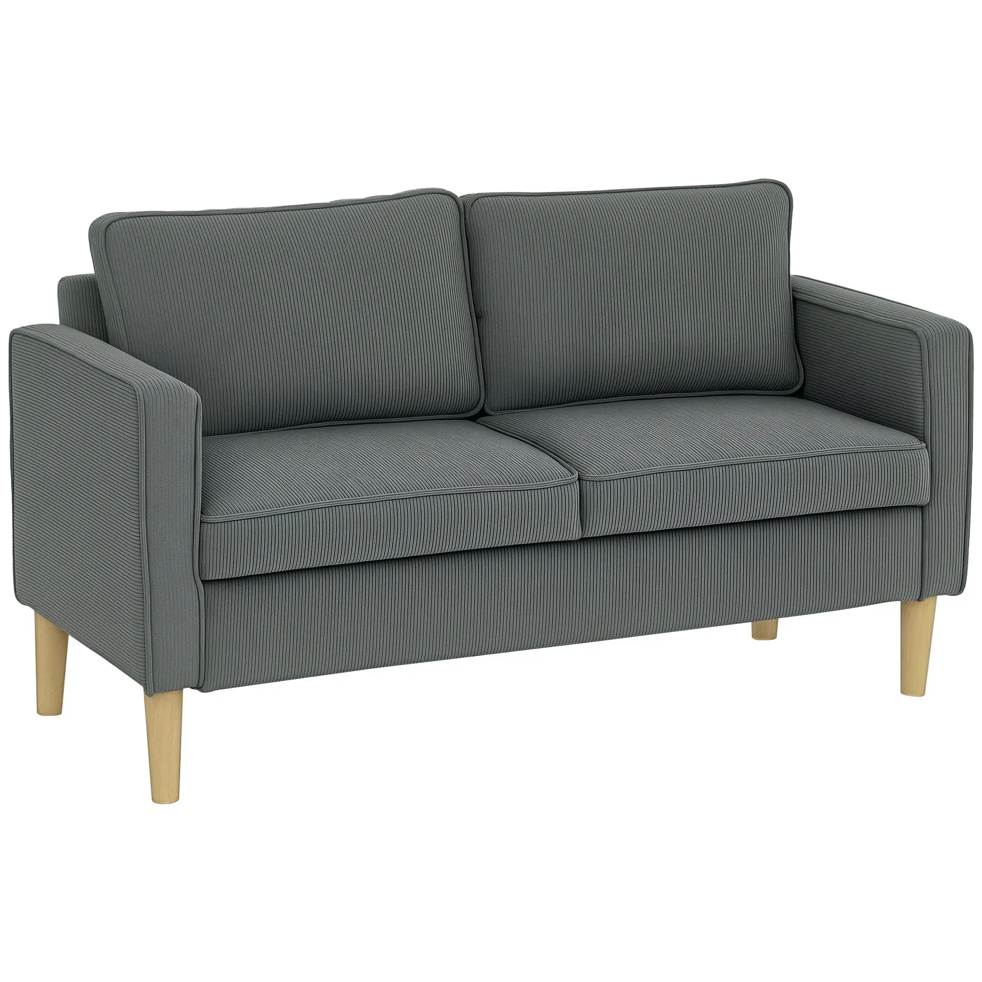 Modern 2-Seater Fabric Sofa with Armrests and 2 Removable Cushions, 2-Seater Sofa with Storage Space and Wooden Legs for Living Room, Lounge, Home, and Office, 140x63x79 cm, Gray