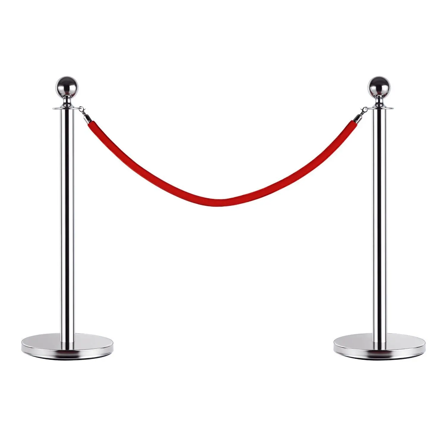 Queue Barrier Queue Separation Posts with Red Velvet Ropes Stainless Steel Φ32 x 95CM Silver