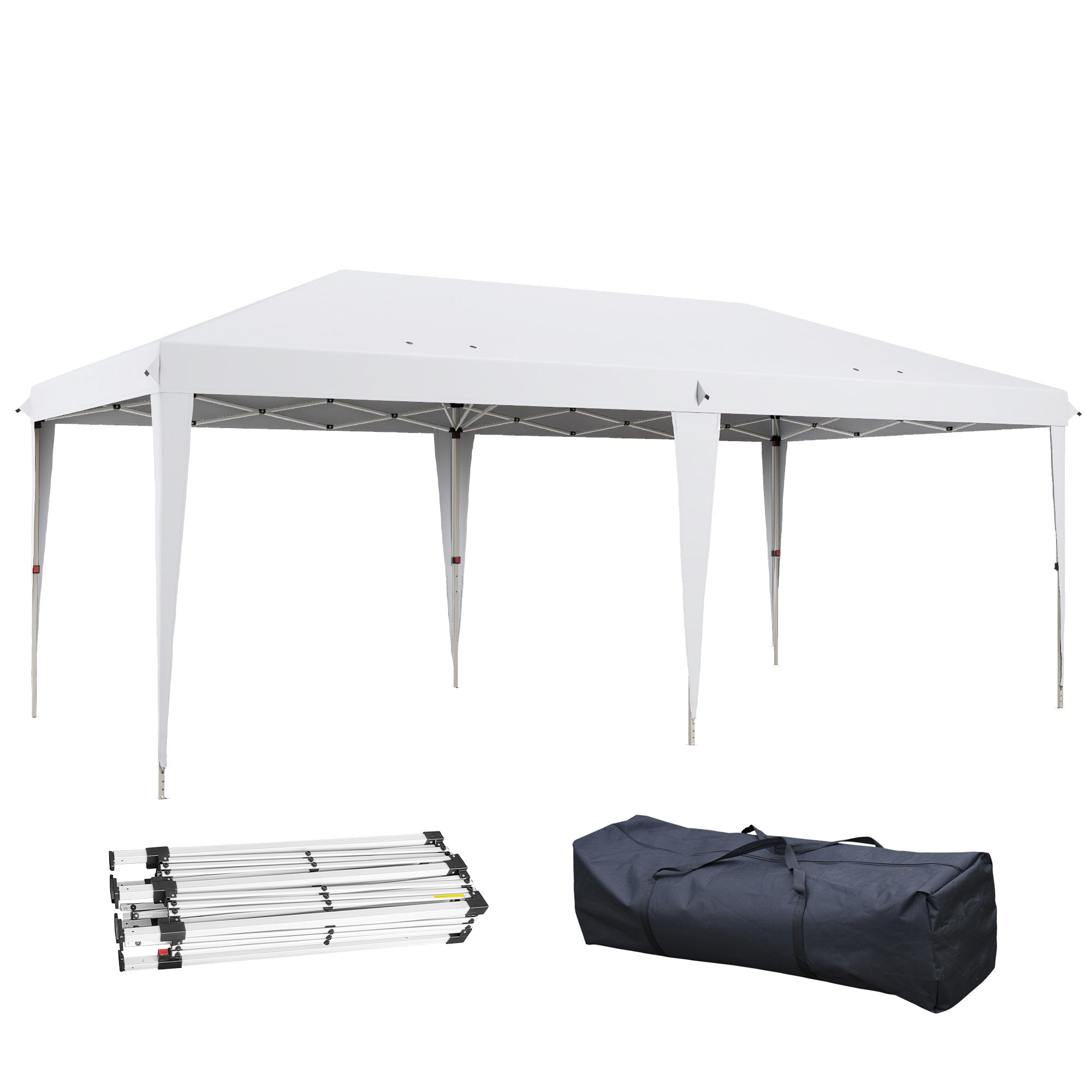 Outsunny Kokkuvolditav Gazebo 6x3 m Kantav Katusekonstruktsioon 3 Reguleeritava Kõrgusega Anti-UV Päikesevarjualune ja Kandekott Suvekampamiseks ja Peod Valge