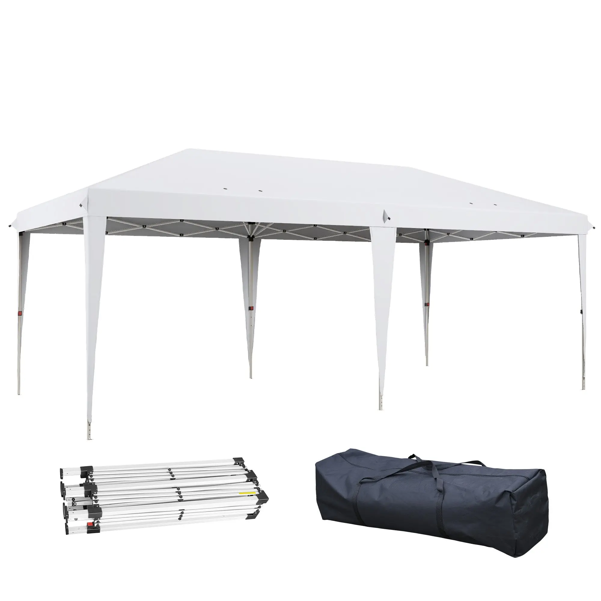 Folding Gazebo 6x3 m Portable Canopy with 3 Adjustable Heights Anti-UV Sun Shelter and Carrying Bag for Camping Parties White