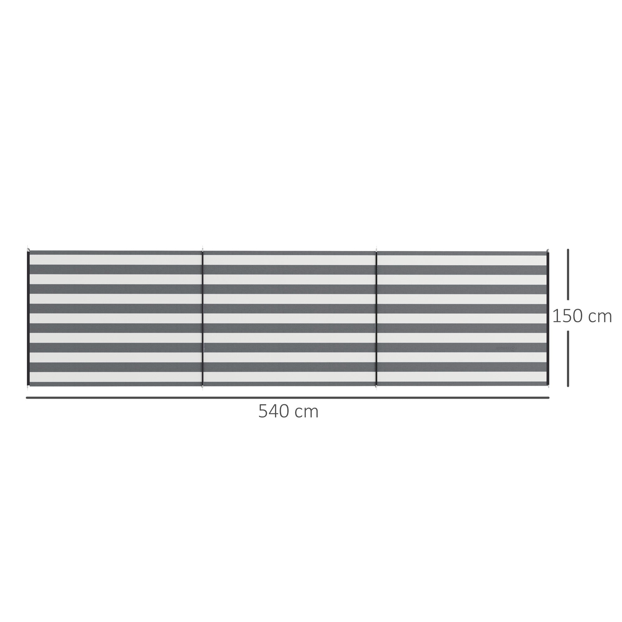 Outsunny Tragbare Klapp Camping-Windschutzwand mit Stahlstangen und Tragetasche, Maße 540 cm x 150 cm, Grau und Weiß