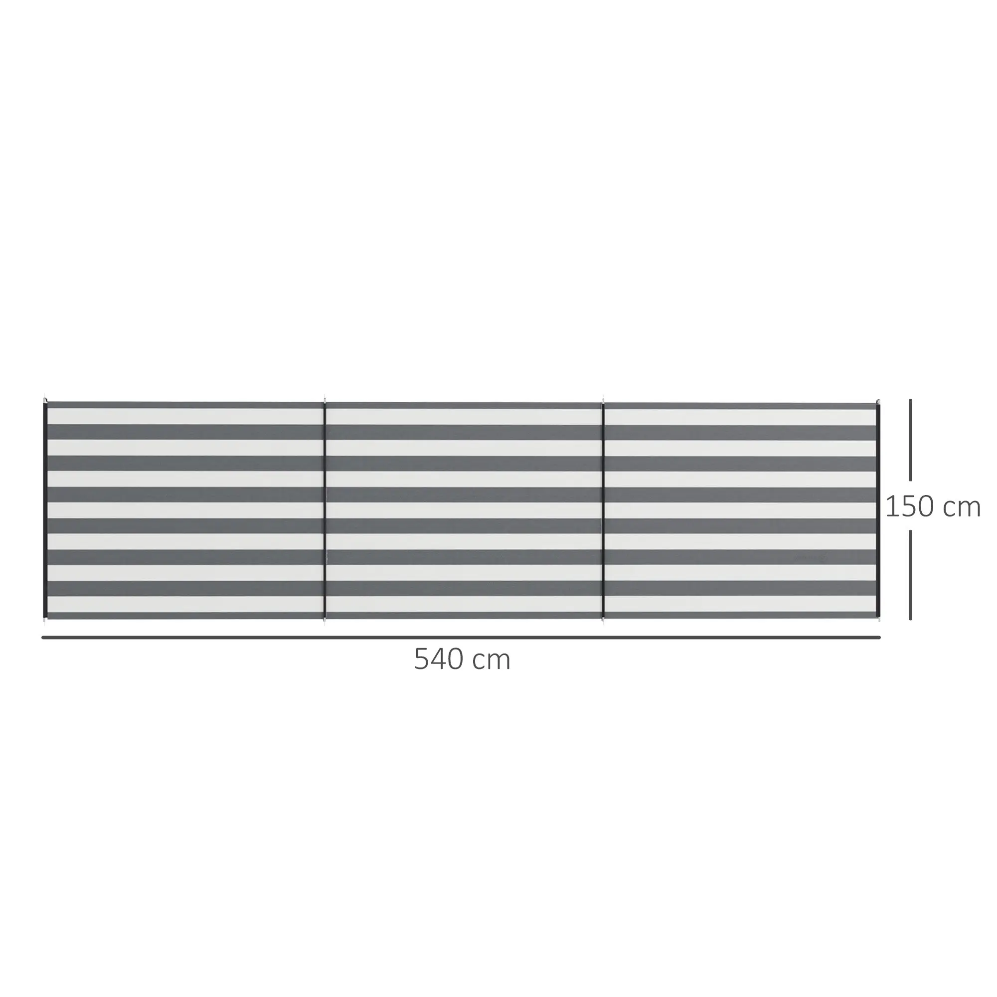 Portable Folding Camping Windbreak with Steel Poles and Carry Bag dim. 540 cm x 150 cm Gray and White